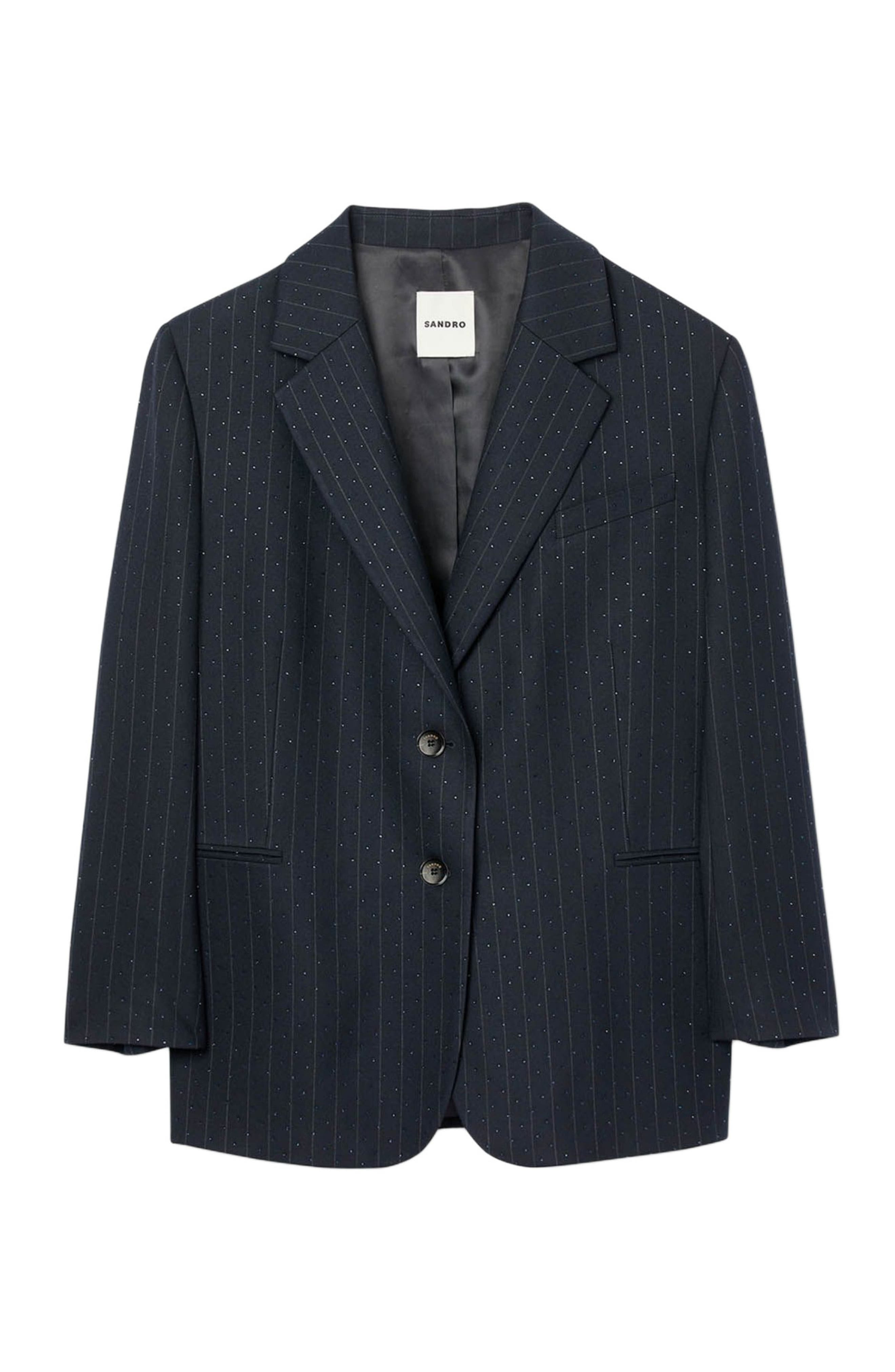 SANDRO Striped rhinestone suit jacket in Navy Blue at Nordstrom - 6