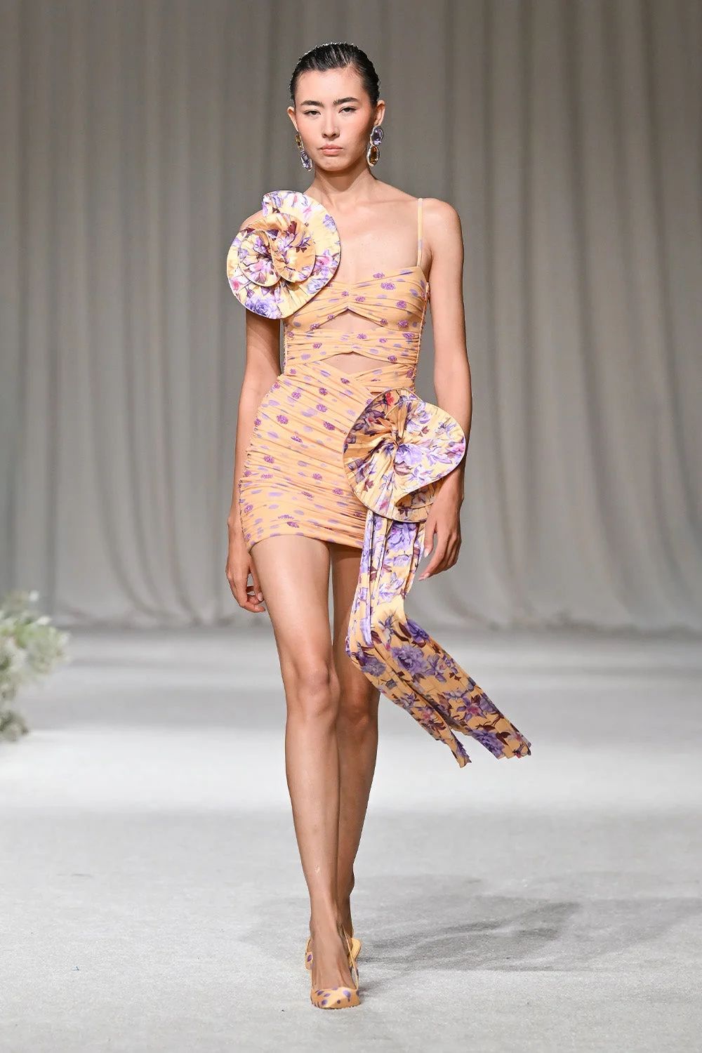 PEONY DOTS DRAPED MINI DRESS (RUNWAY) - 1