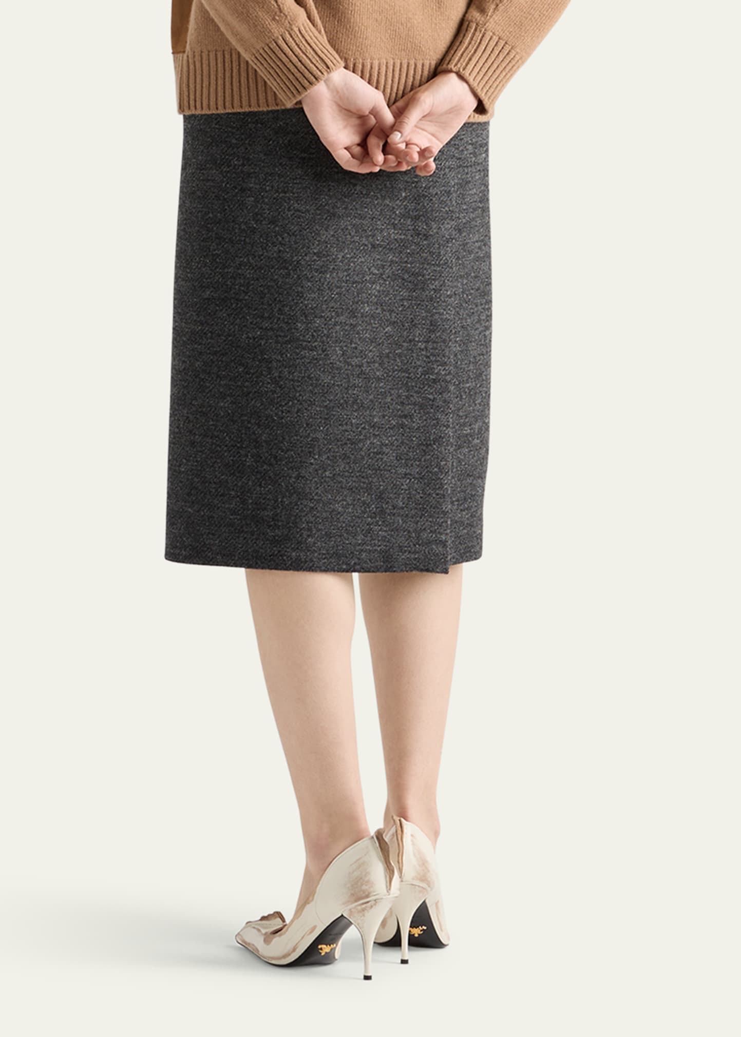 Two-Tone Wool Slit Skirt - 3
