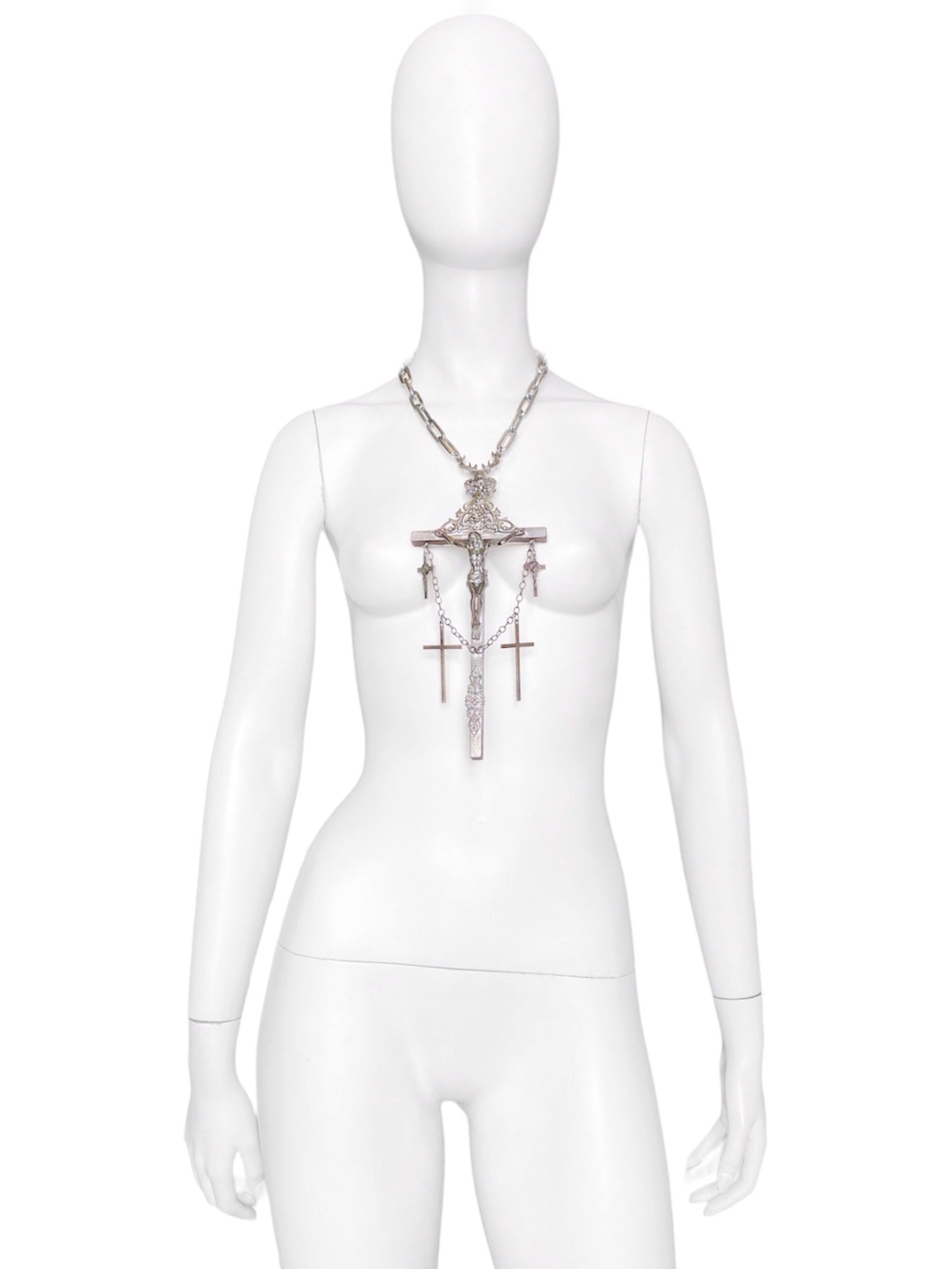 Jean Paul Gaultier 90S Sample 1/1 XXL Silver 5 Crucifix Cross Deer Chain Necklace - 5