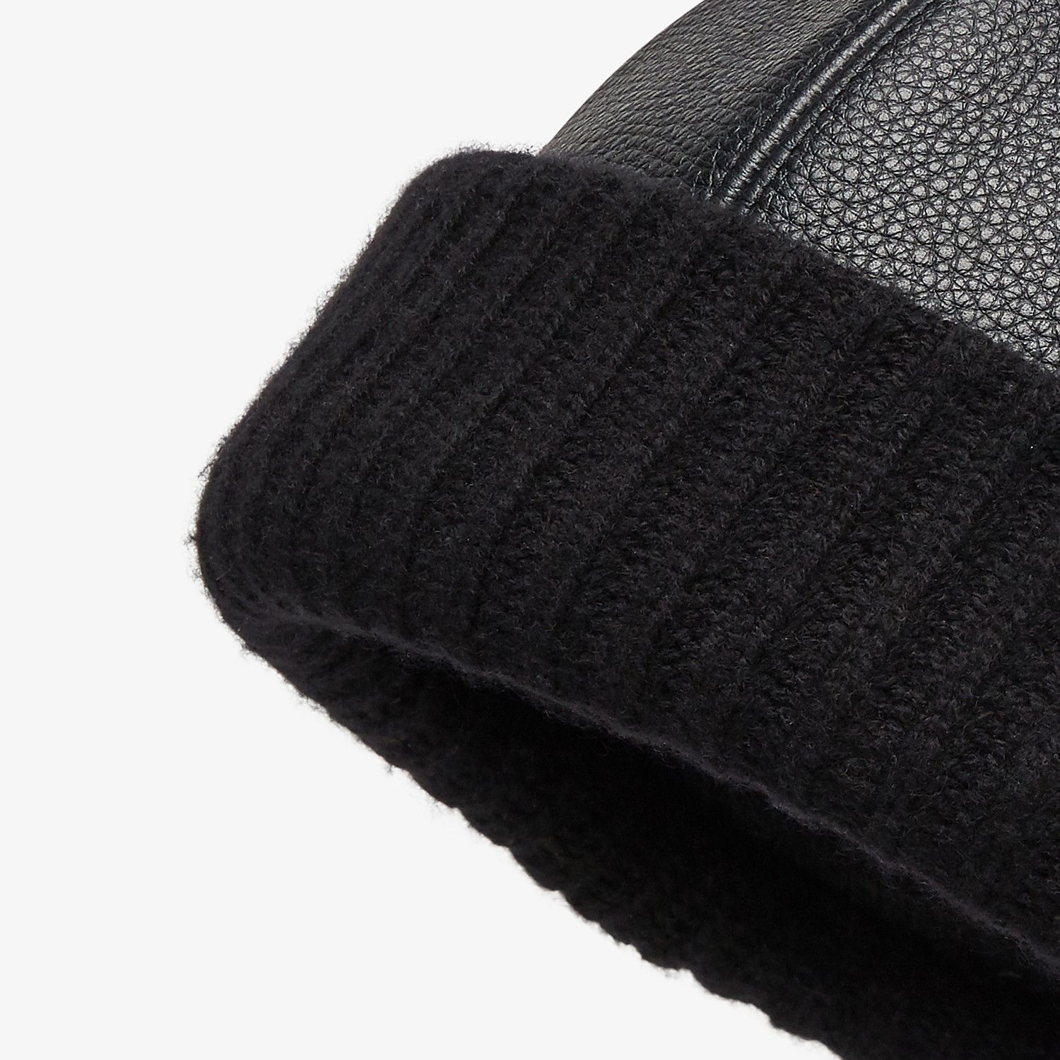 Black leather and cashmere beanie - 2