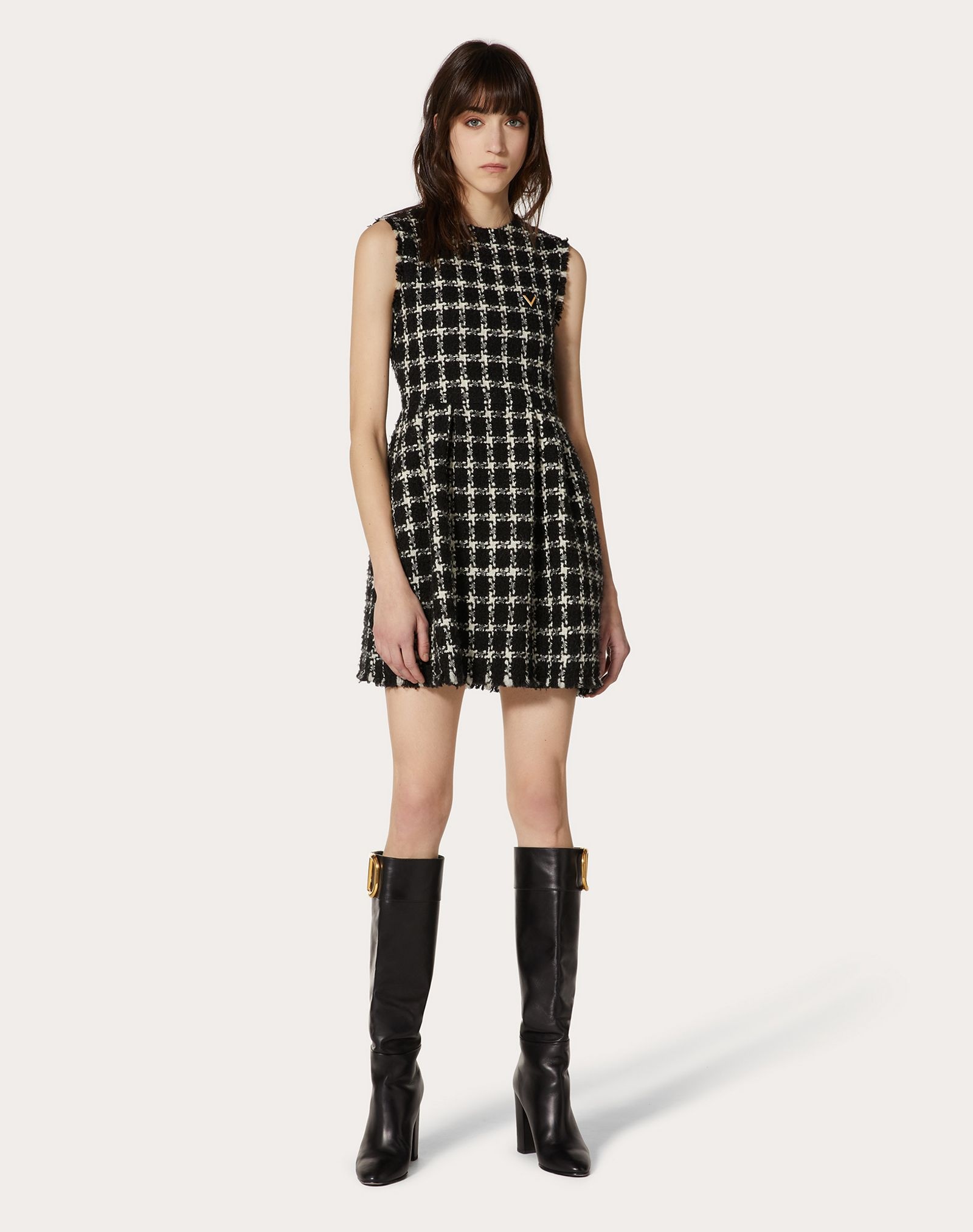 Over Check Tweed VGOLD Short Dress - 3