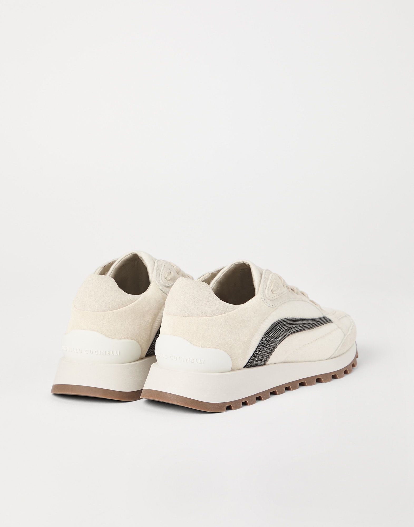 Suede and bonded cotton twill runners with precious stripe - 2