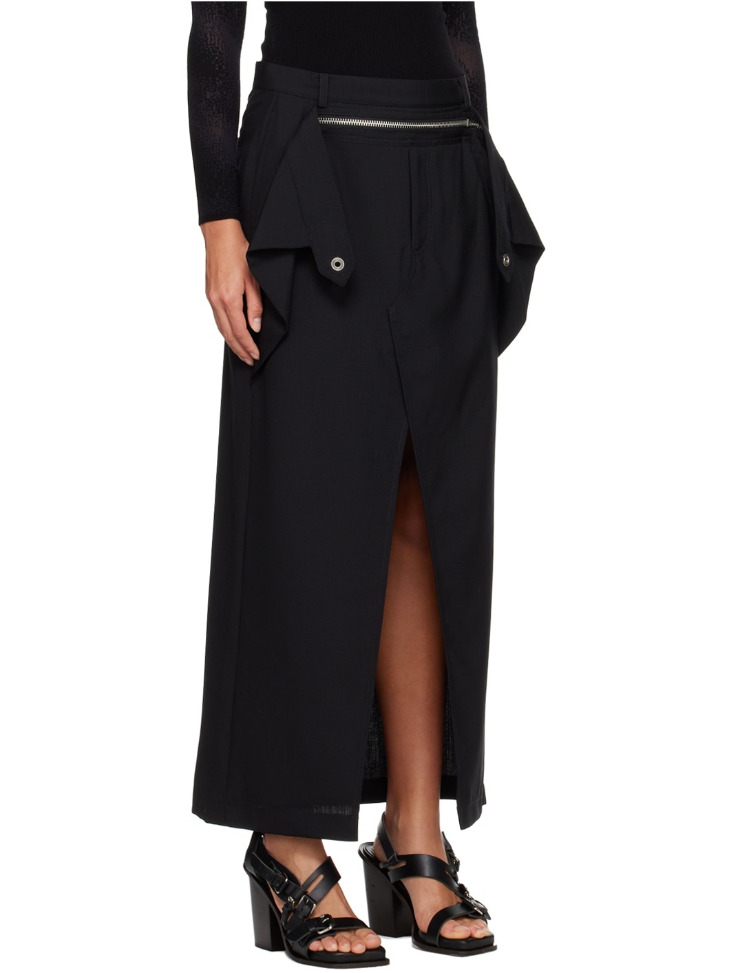 Black Zip Midi Skirt - 2