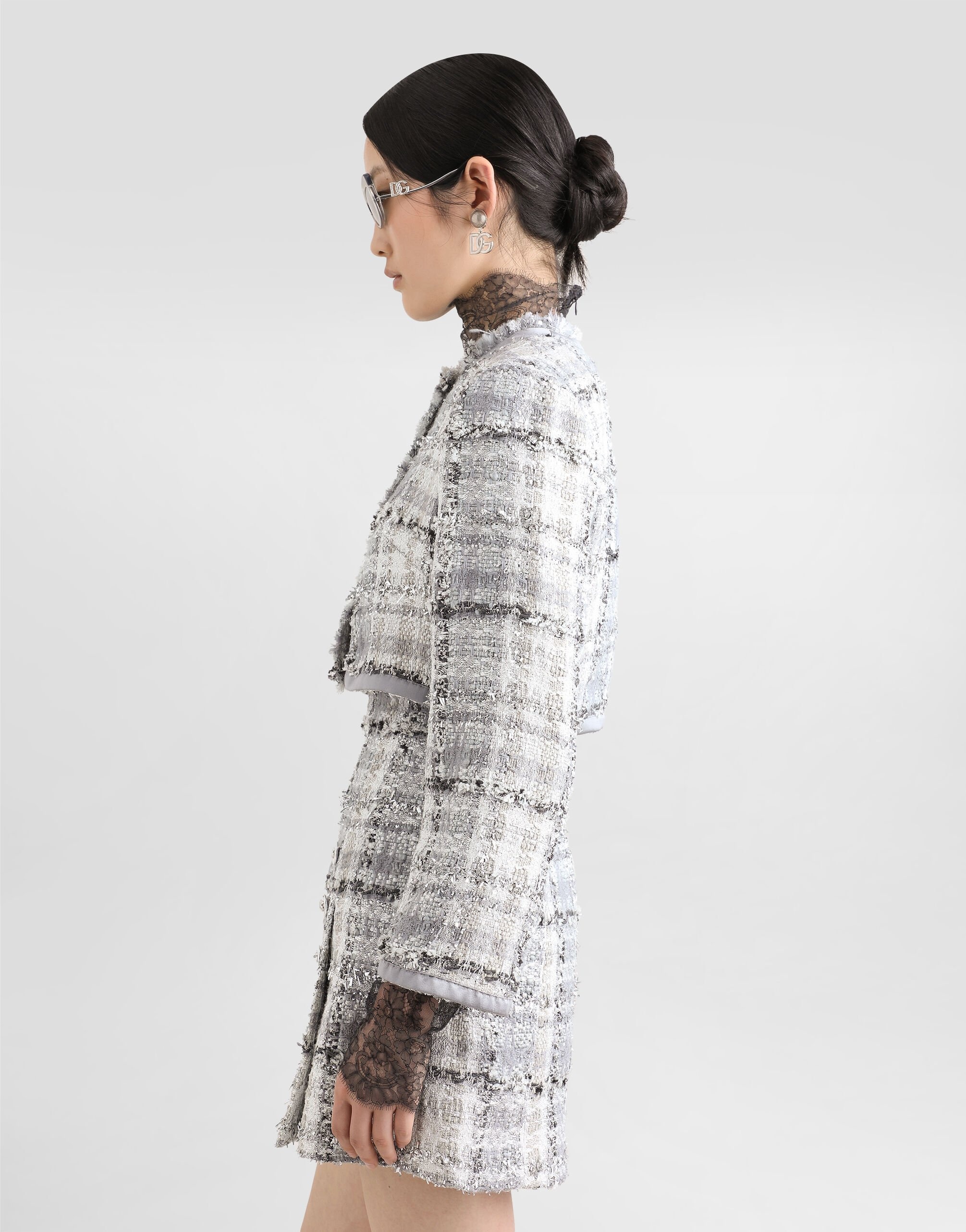 Short check lurex raschel tweed jacket - 5