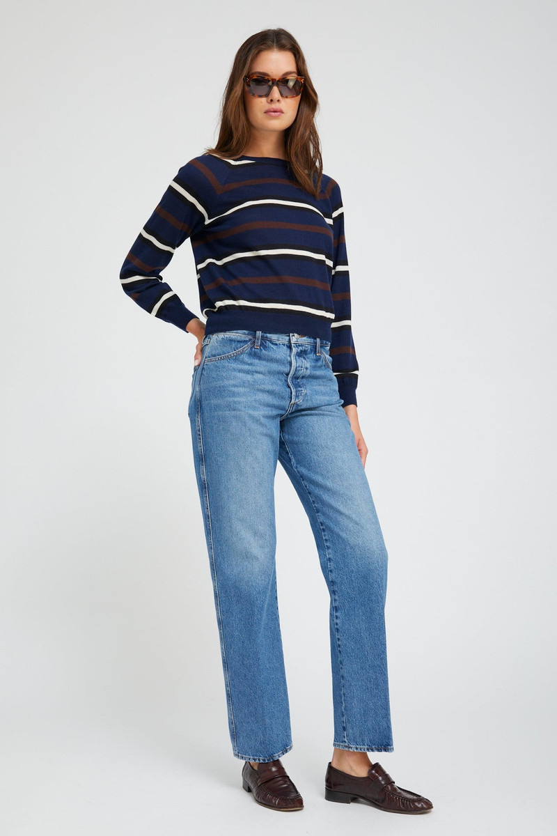 SPRWMN NAVY STRIPED CASHMERE RAGLAN SWEATER outlook