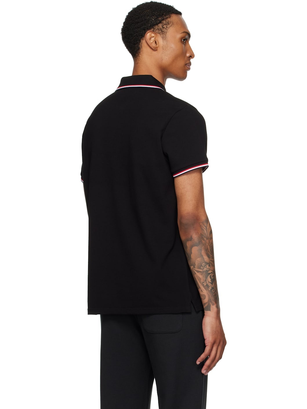 Black Tricolor-Trimmed Cotton Piquet Polo - 3