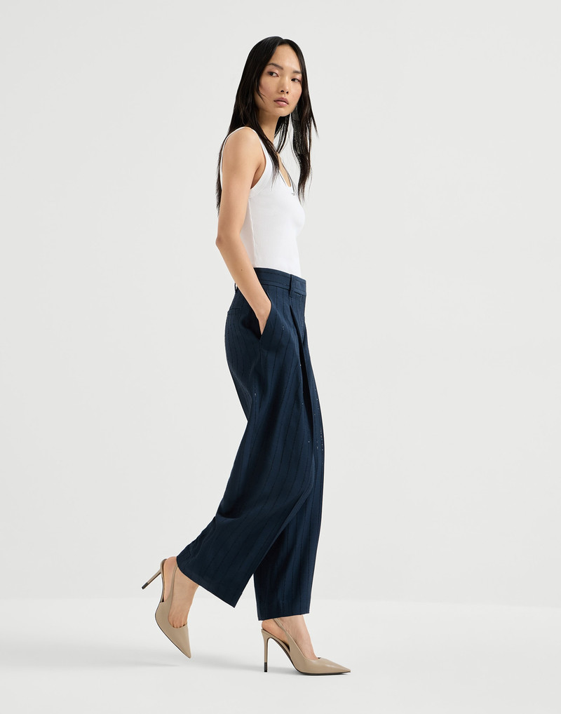 Dazzling chalkstripe slouchy trousers with monili 5