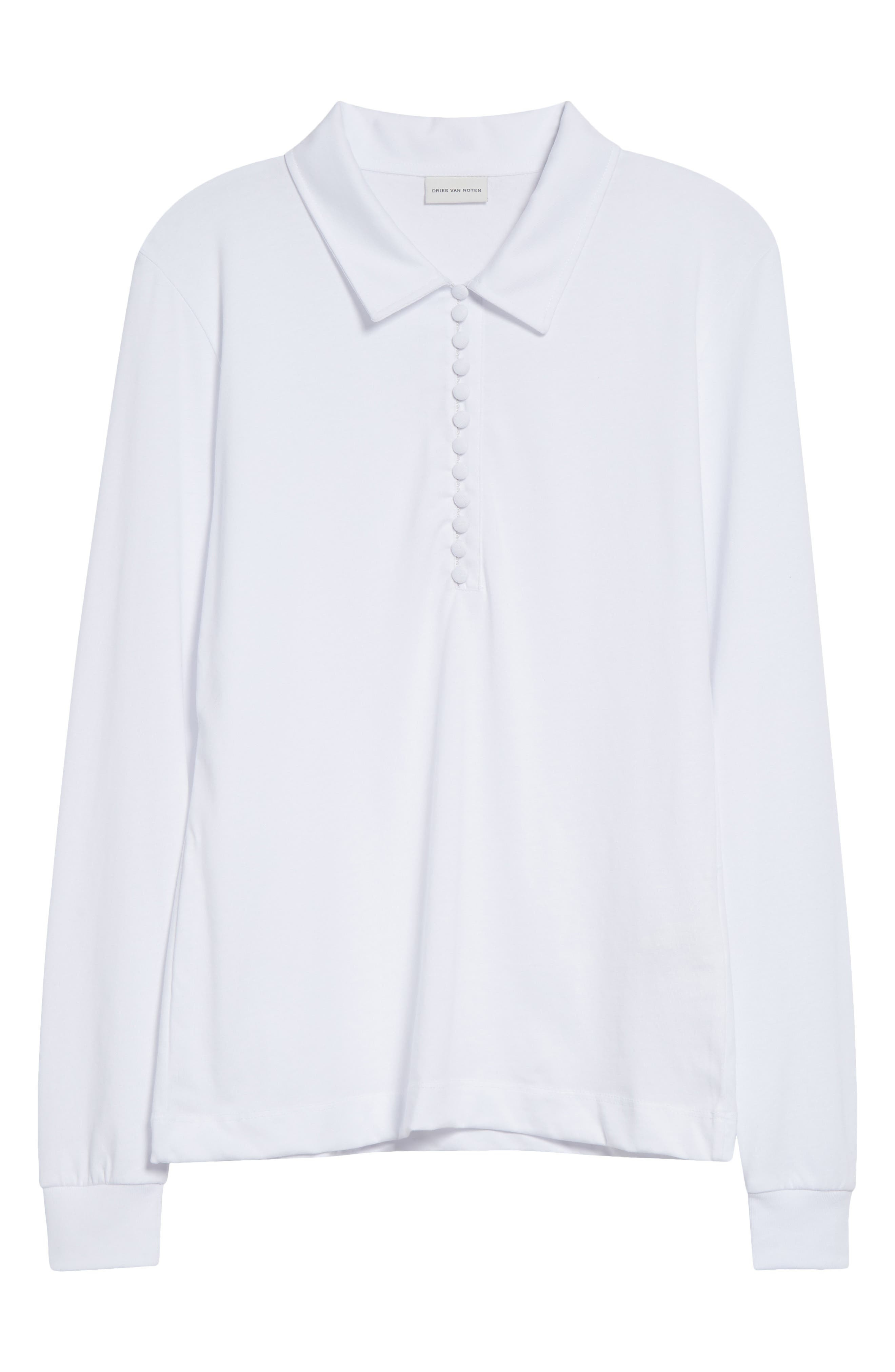 Dries Van Noten Herst Long Sleeve Polo Sweater in White at Nordstrom - 1