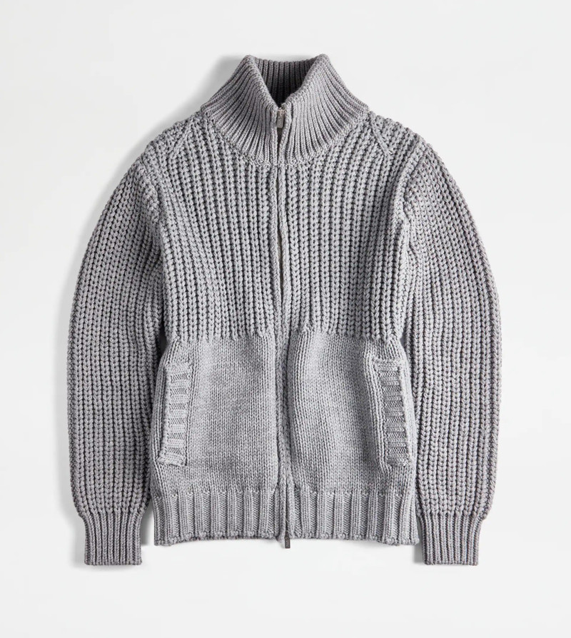 TOD'S ZIPPED CARDIGAN - GREY 1