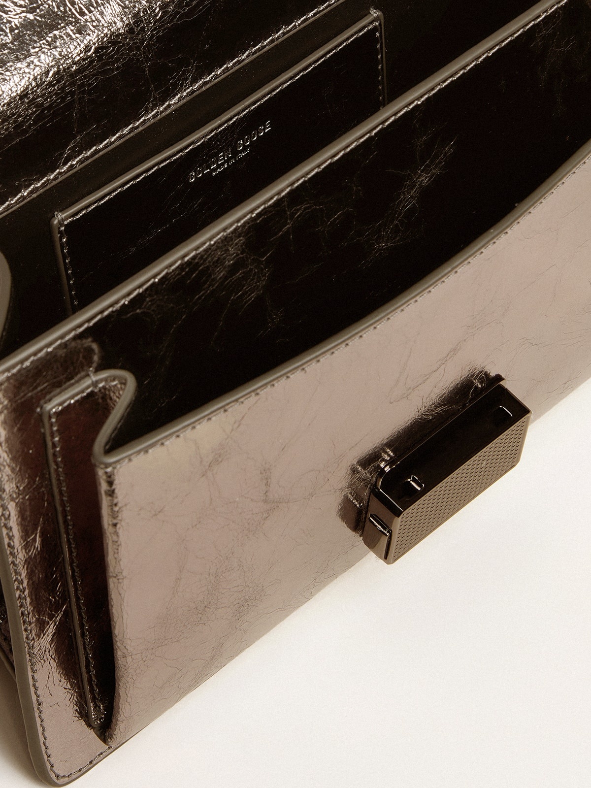 Venezia Bag in anthracite-gray metallic leather with black details - 5