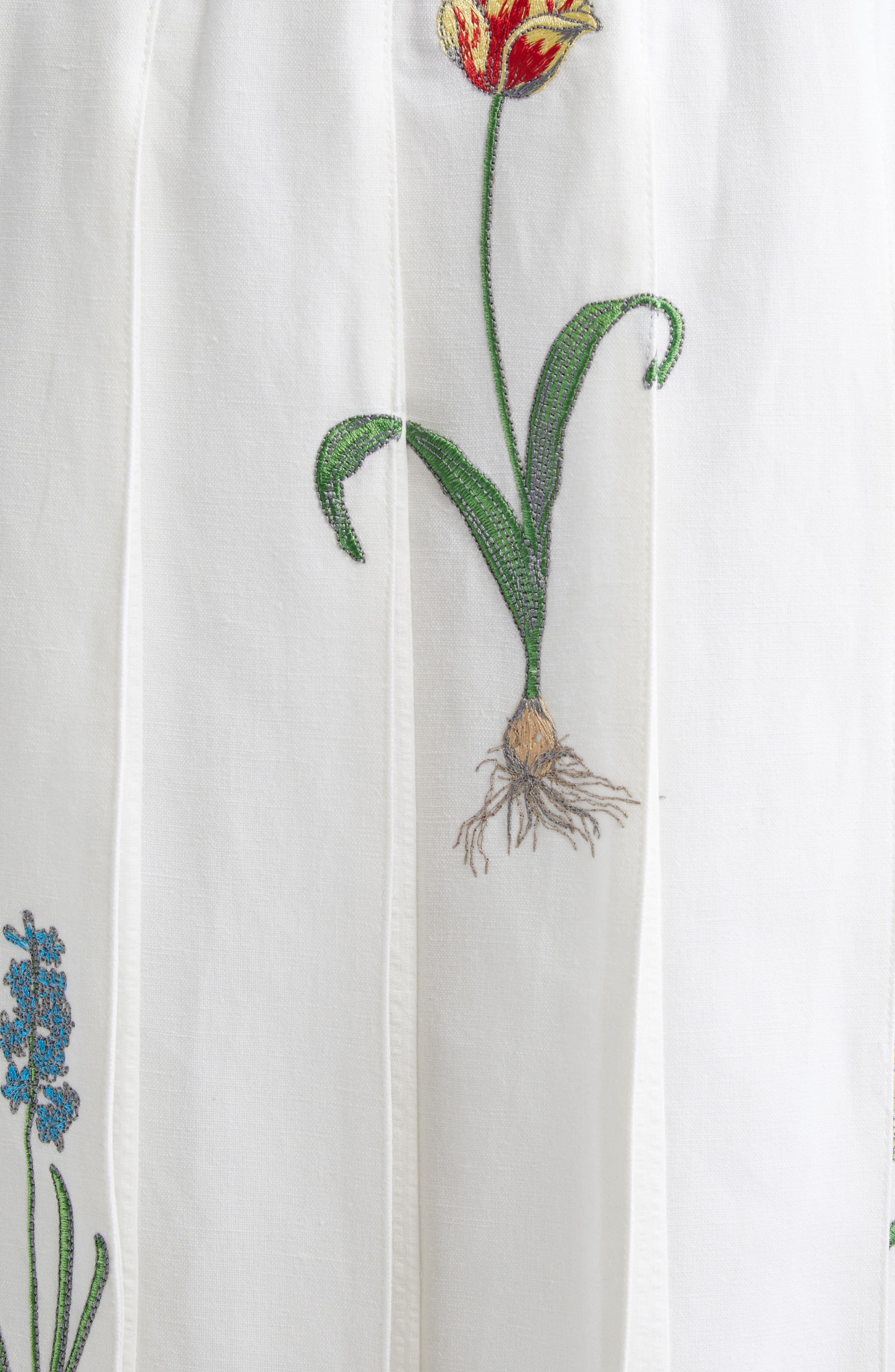 Thom Browne Botanical Embroidered Pleated Cotton & Linen Midi Skirt in White at Nordstrom - 7