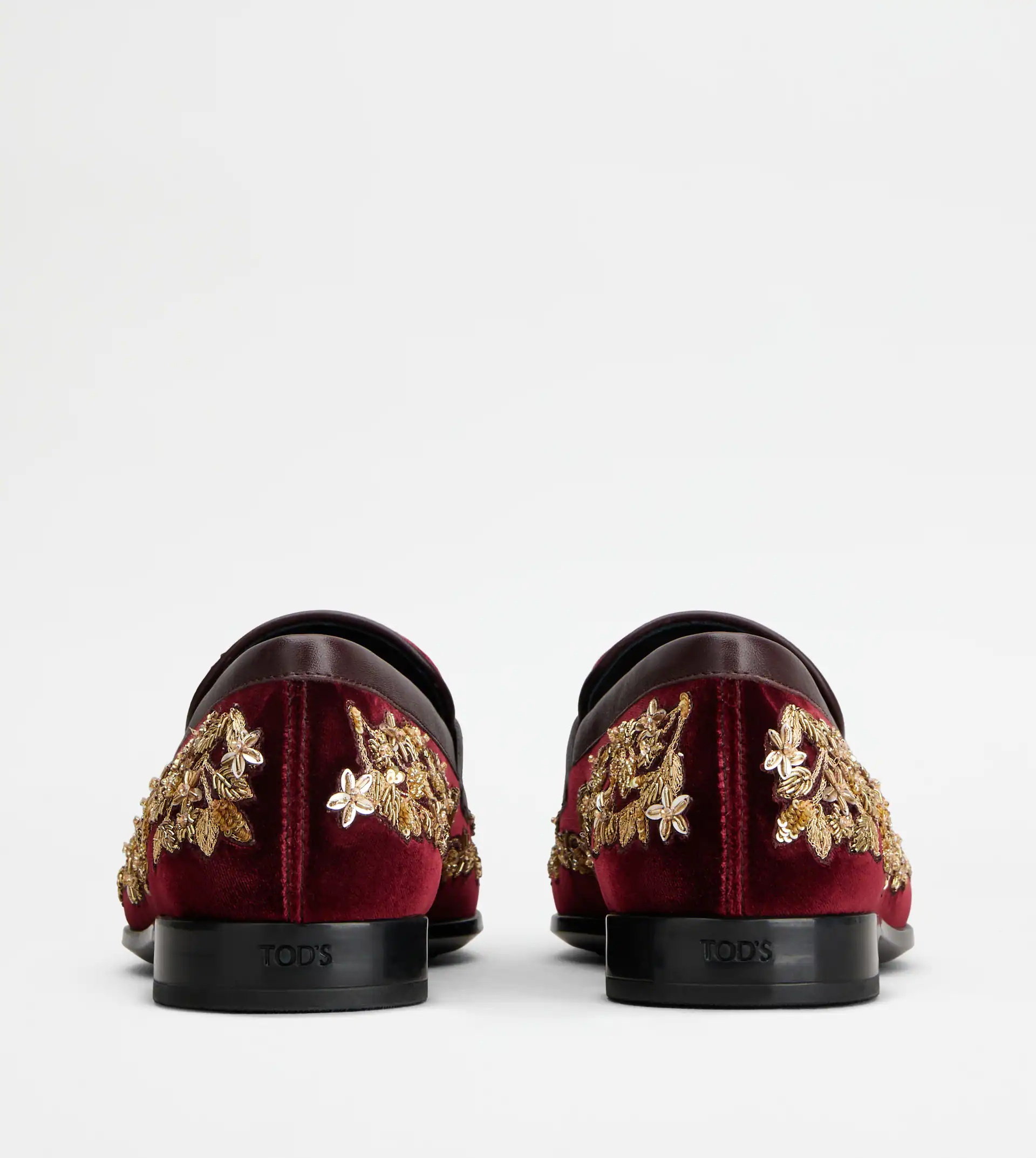 T TIMELESS LOAFERS IN VELVET AND LEATHER - BURGUNDY, GOLD - 2