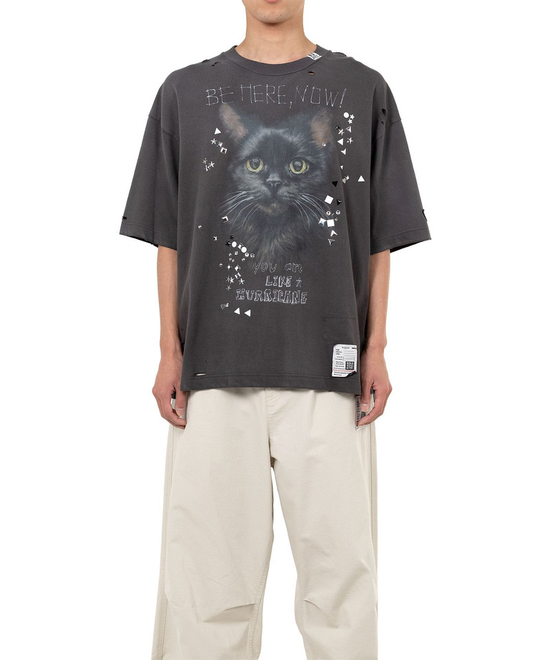 Cat Printed Embellished Distressed T-shirt 10