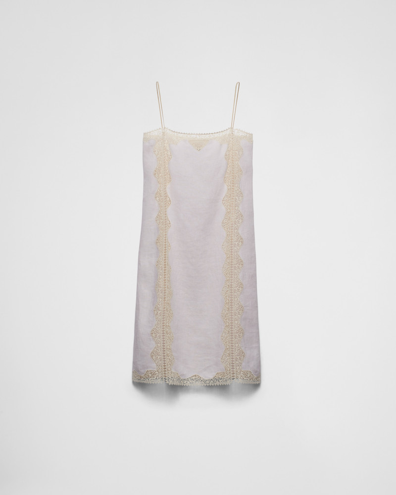 Embroidered, lace-trimmed linen dress - 1