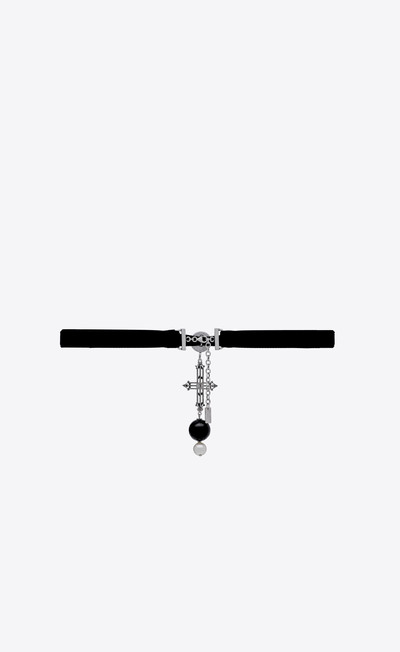 SAINT LAURENT romantic cross choker in metal, onyx and velvet outlook