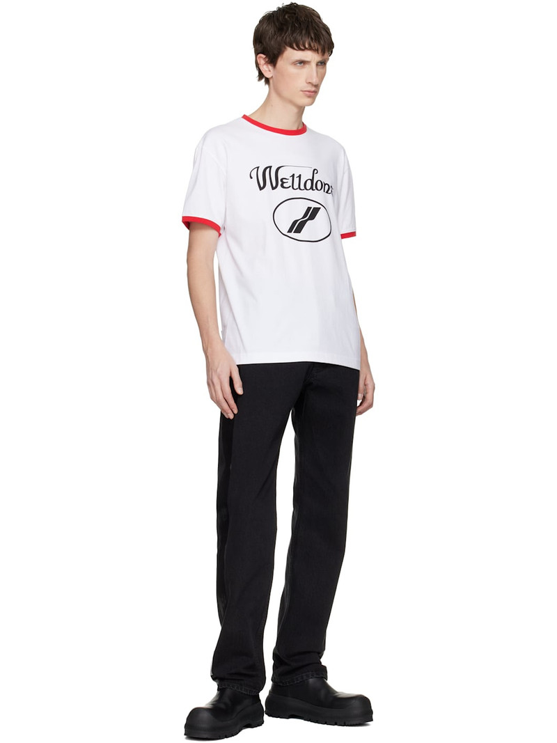 We11done White Cursive Logo Fitted Ringer T-shirt outlook