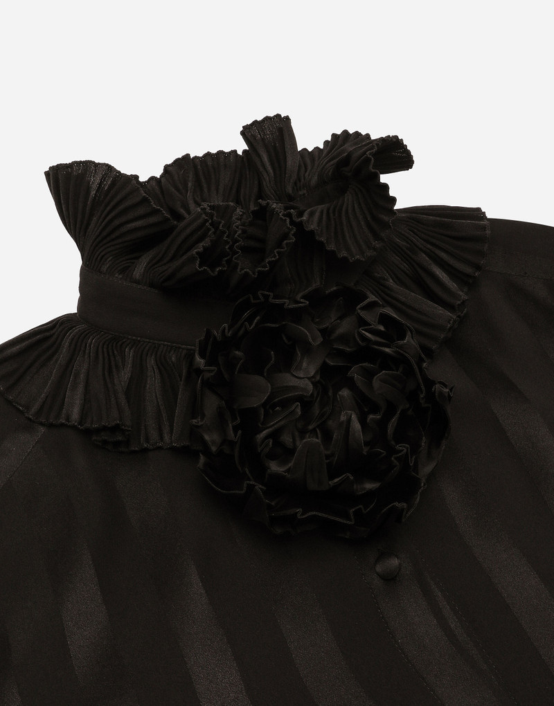 Silk jacquard shirt with pleated cuffs and collar 7