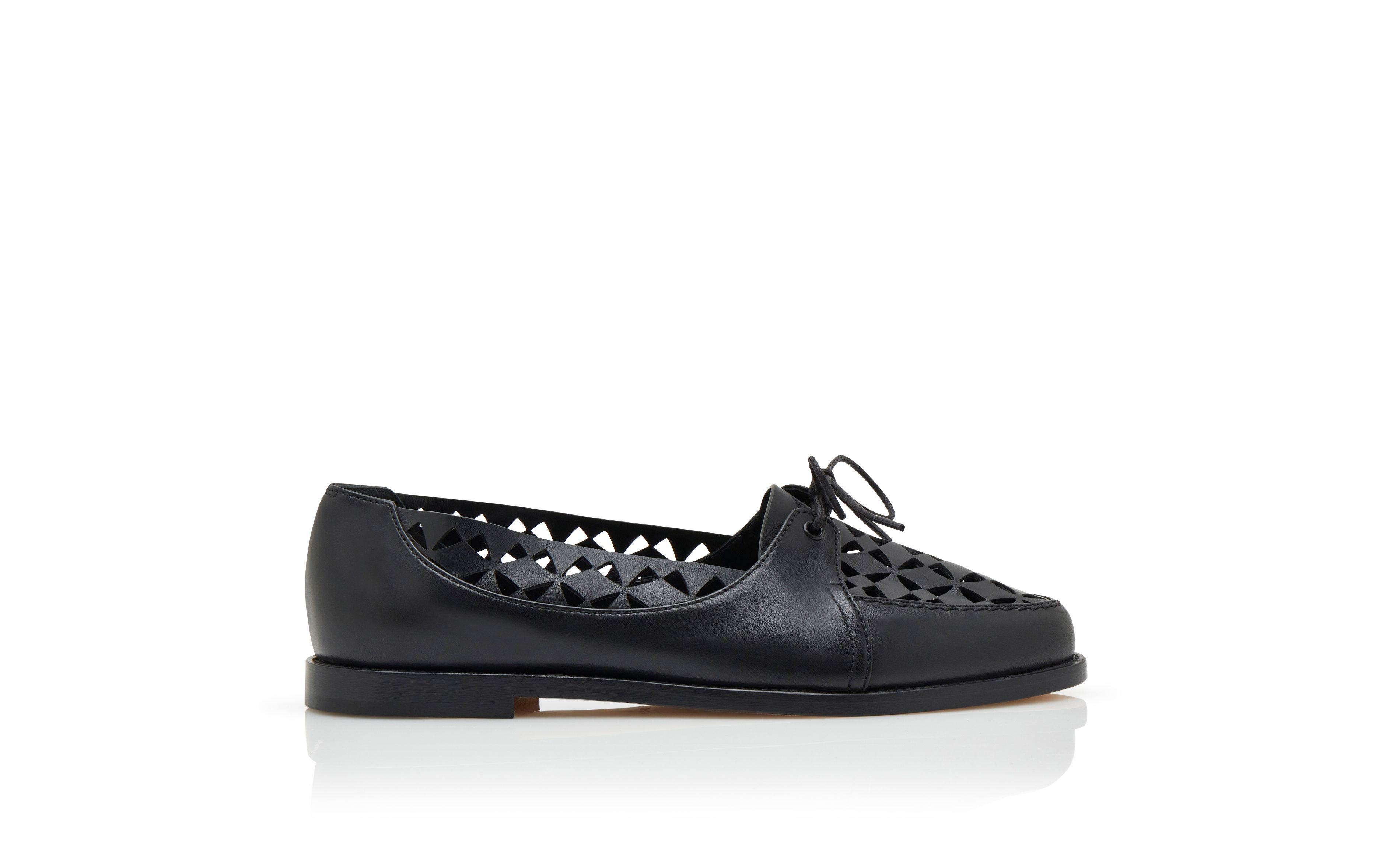 Black Calf Leather Cut Out Loafers - 1