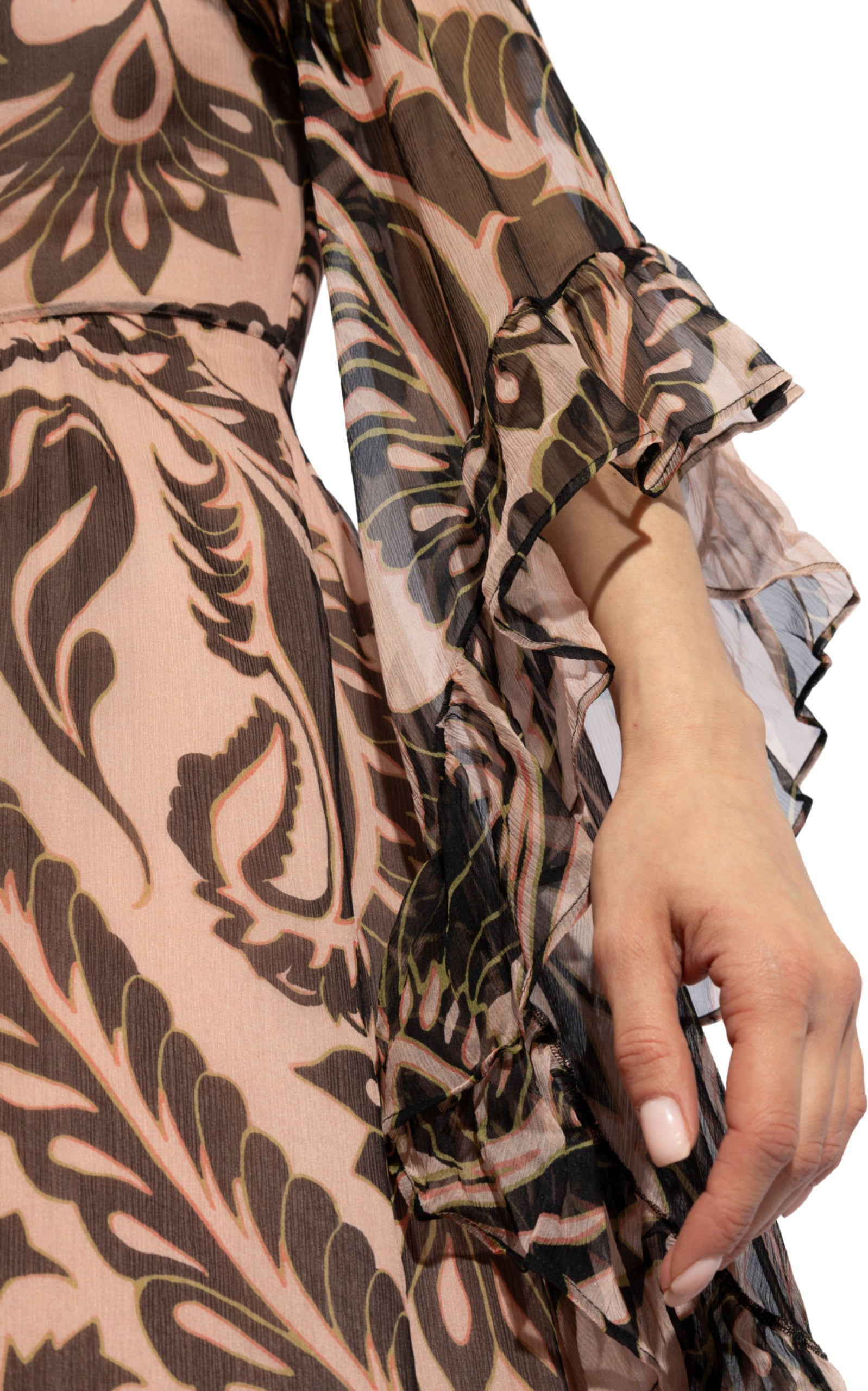 Printed V-neck Silk Dress - 5