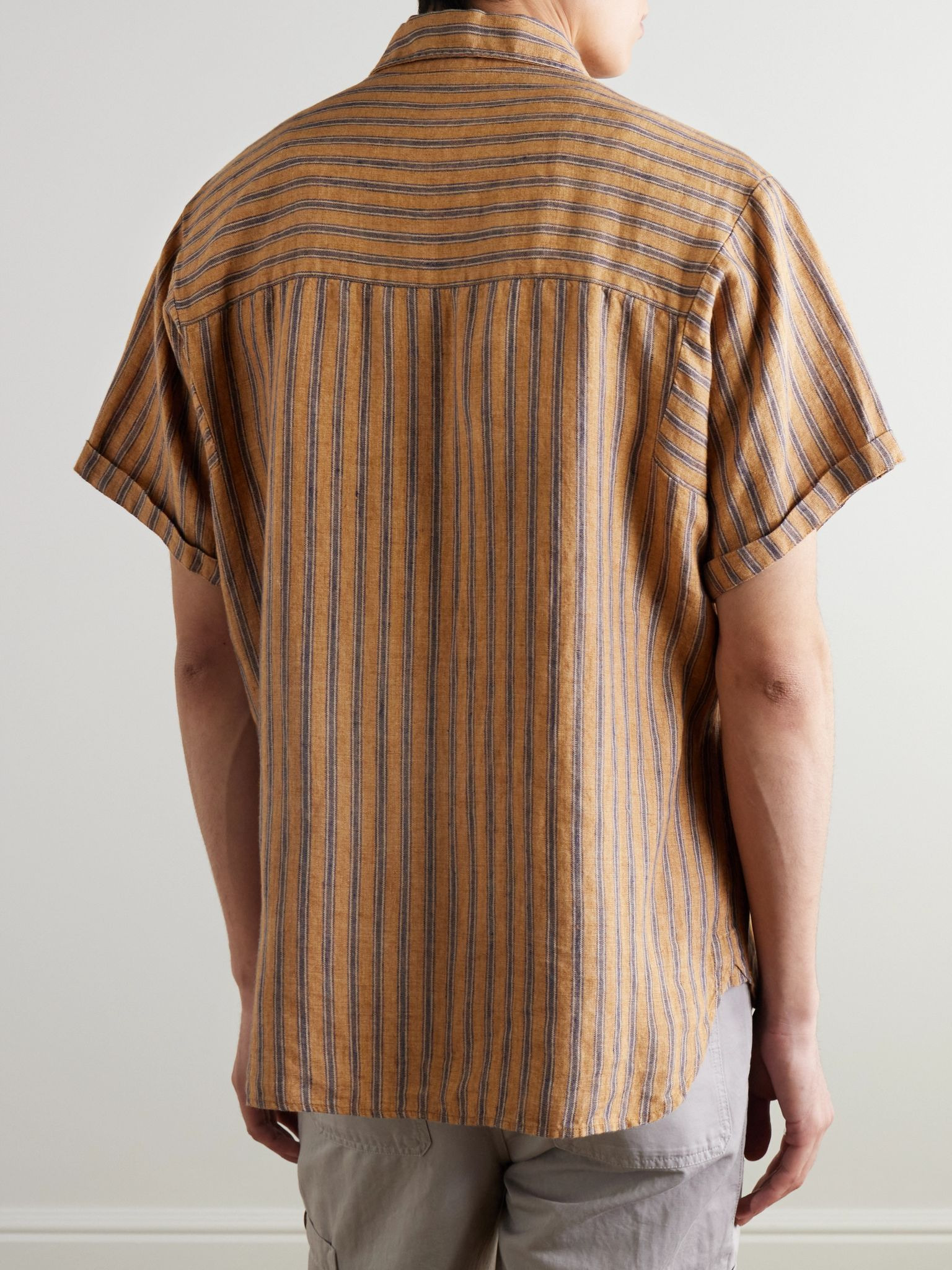 Garrison Striped Linen and Cotton-Blend Shirt Orange - 3