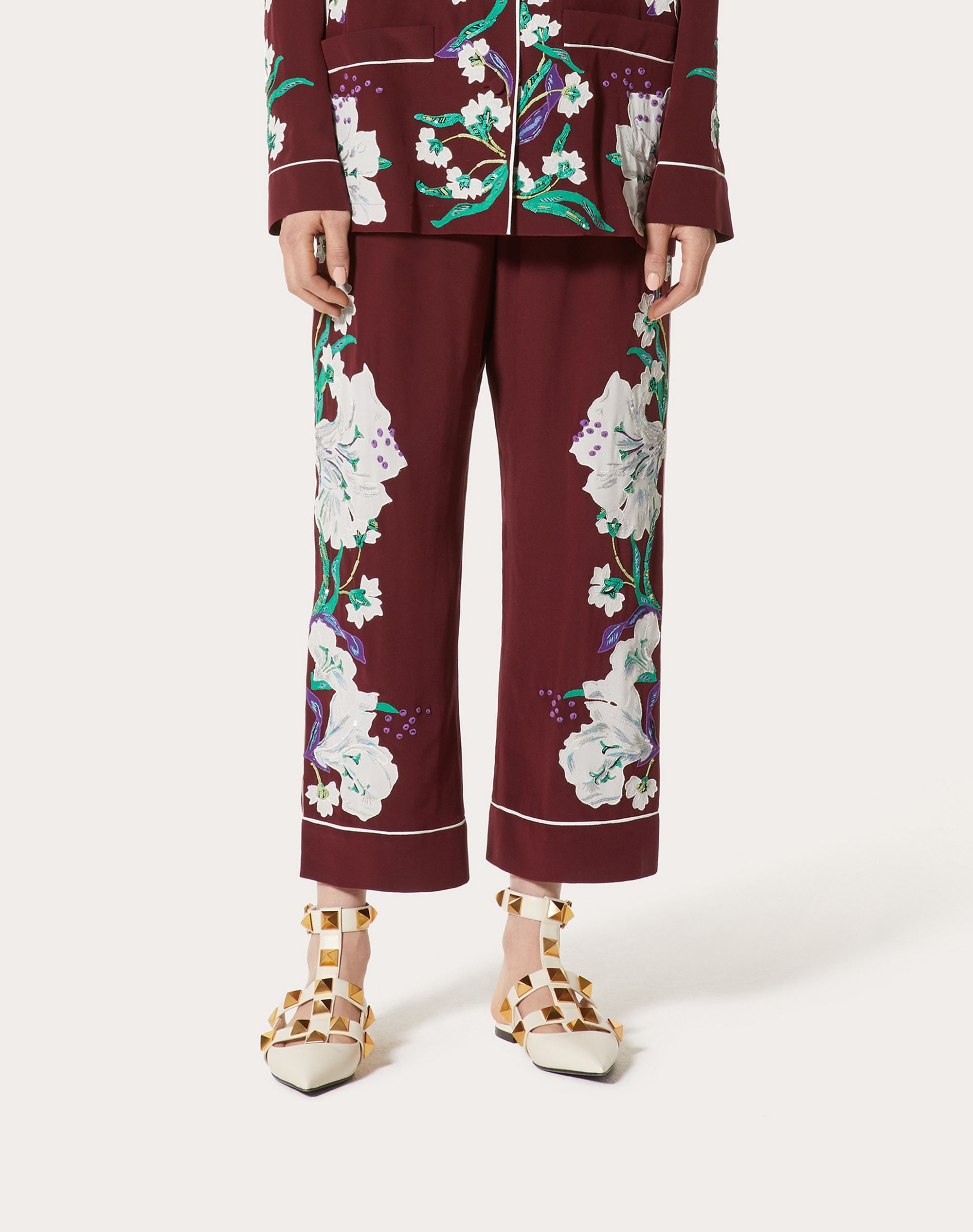 EMBROIDERED CREPE DE CHINE PAJAMA PANTS - 3