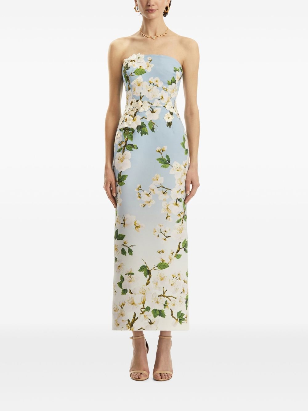 floral-print strapless dress - 3