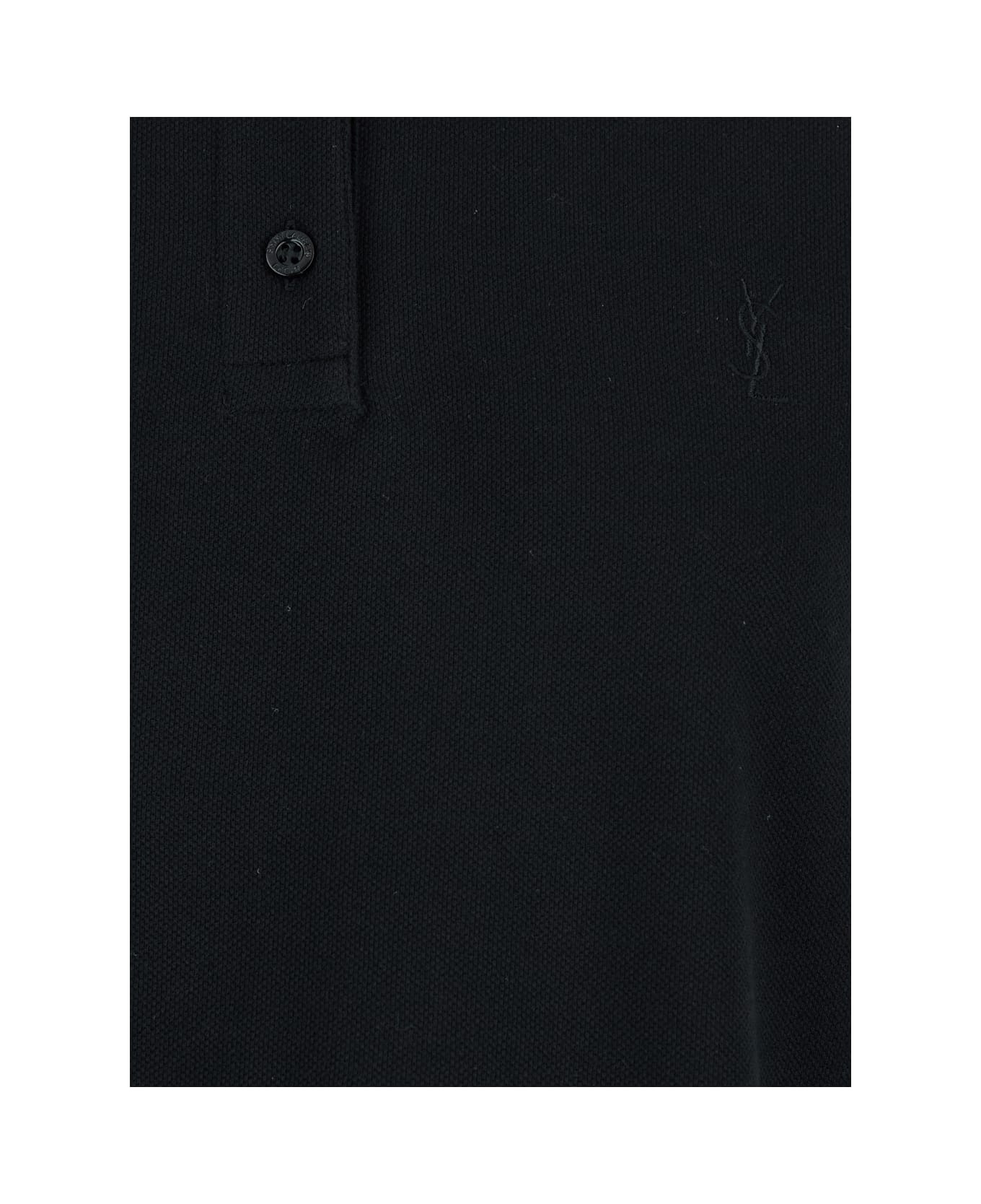 Black Sleeveless Polo Shirt With Classic Collar And Cassandre Embroidery On The Front In Cotton Woma - 3