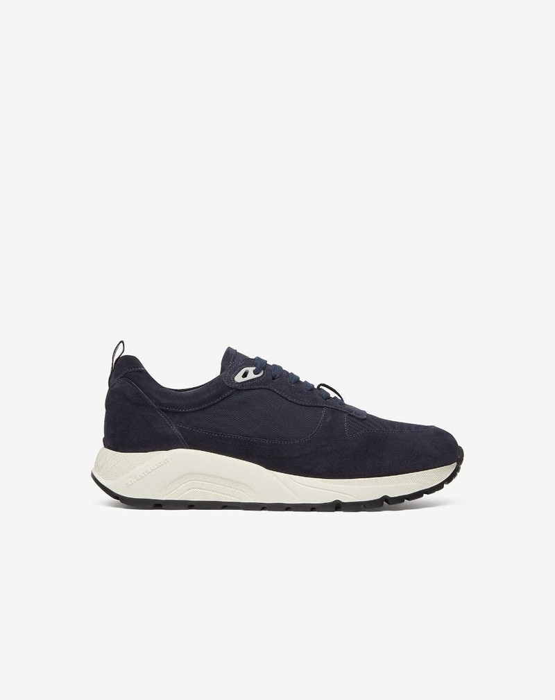 Blue nylon and suede running shoes 1