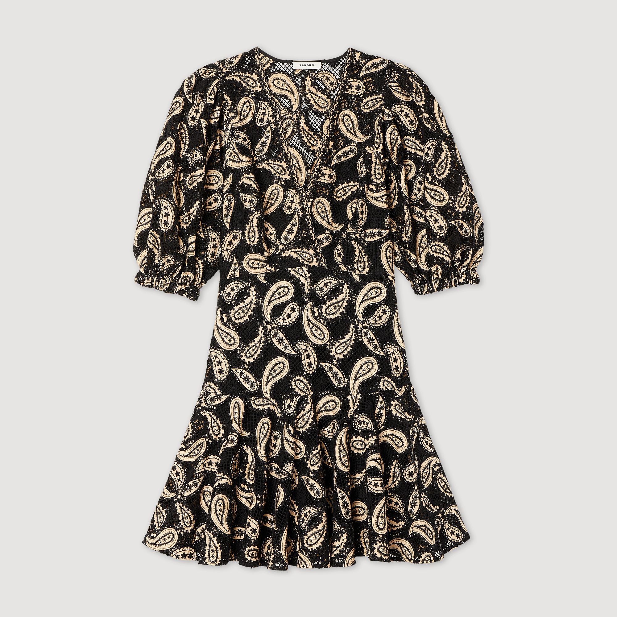 Short guipure dress with paisley print - 1