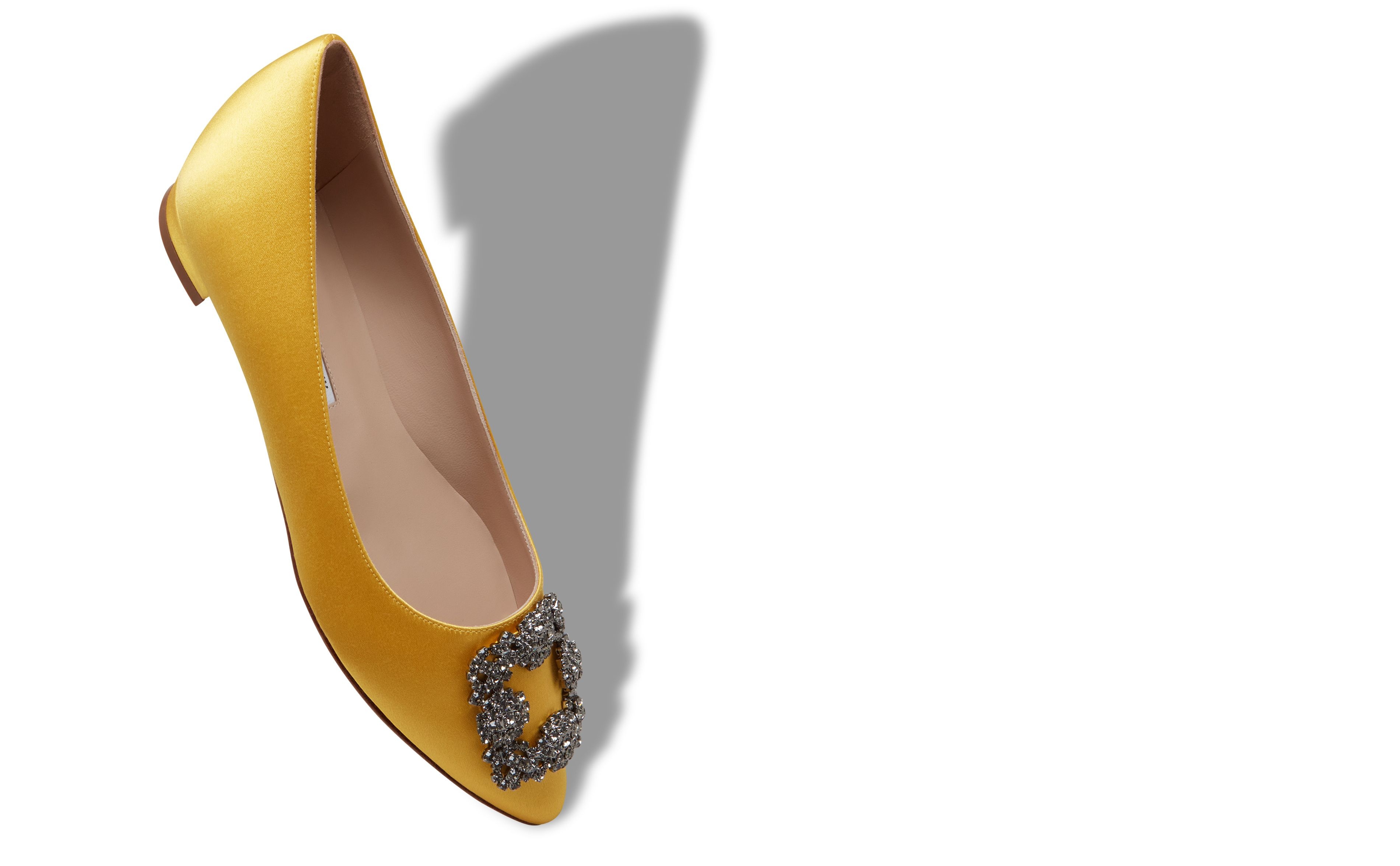 Yellow Satin Jewel Buckle Flat Shoes - 2