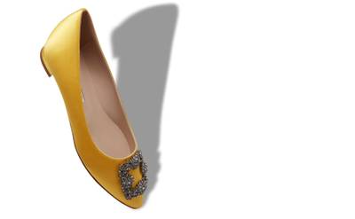Manolo Blahnik Yellow Satin Jewel Buckle Flat Shoes outlook