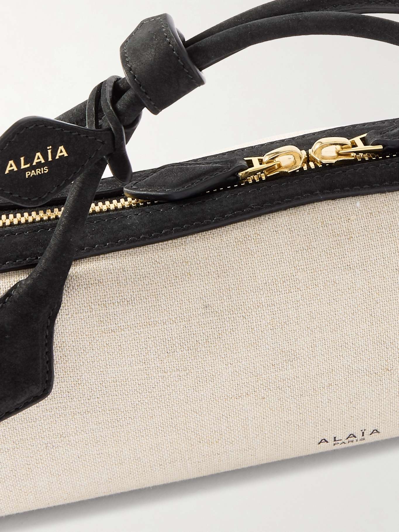 Le Teckel leather-trimmed canvas clutch Black - 4