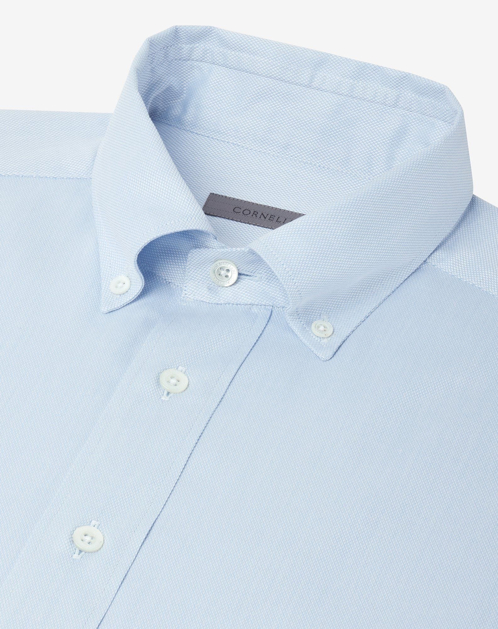 Light blue cotton shirt with honeycomb micro-pattern - 4