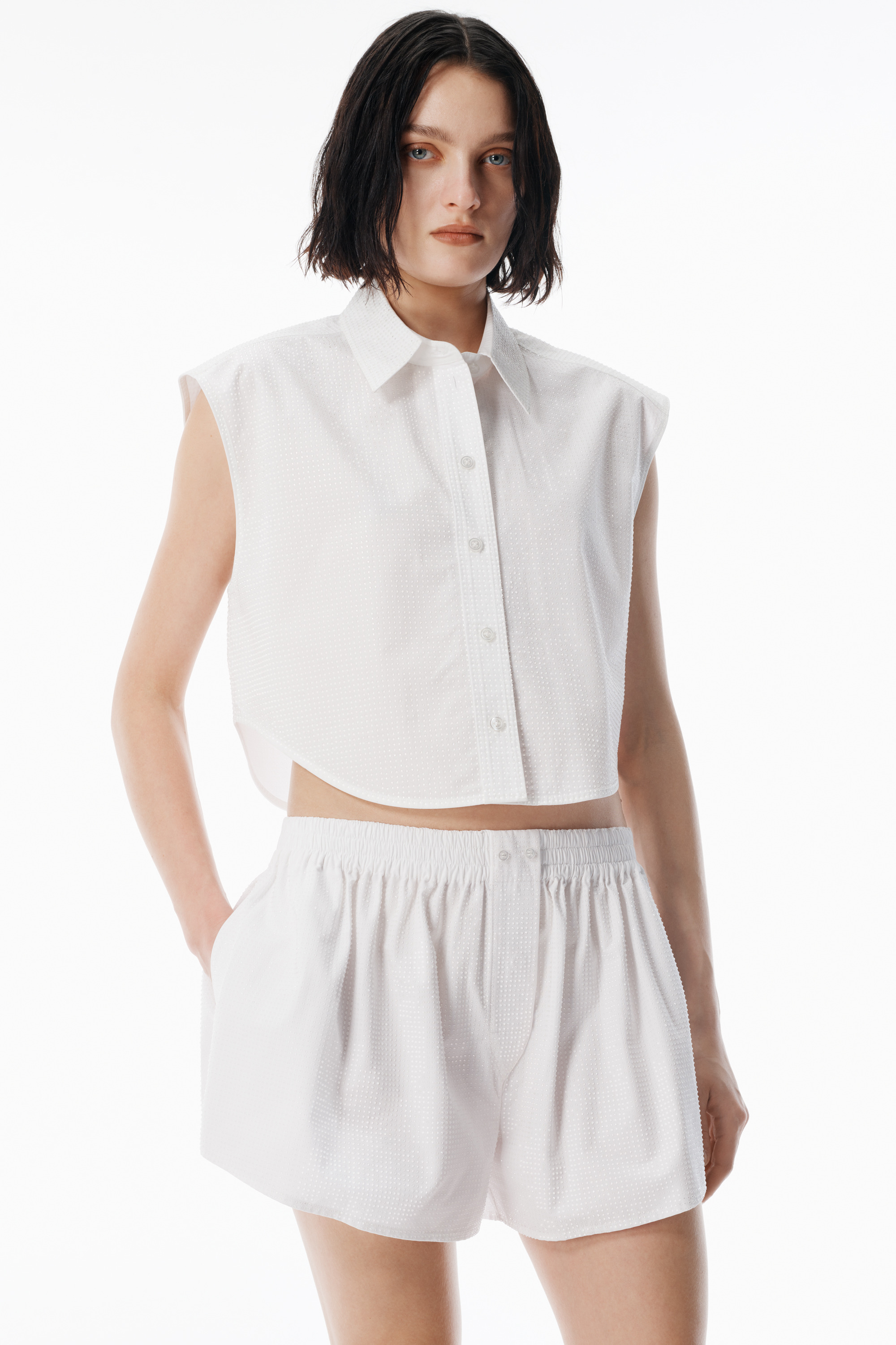 White Boxer Shorts with Clear Bead Hotfix - 6