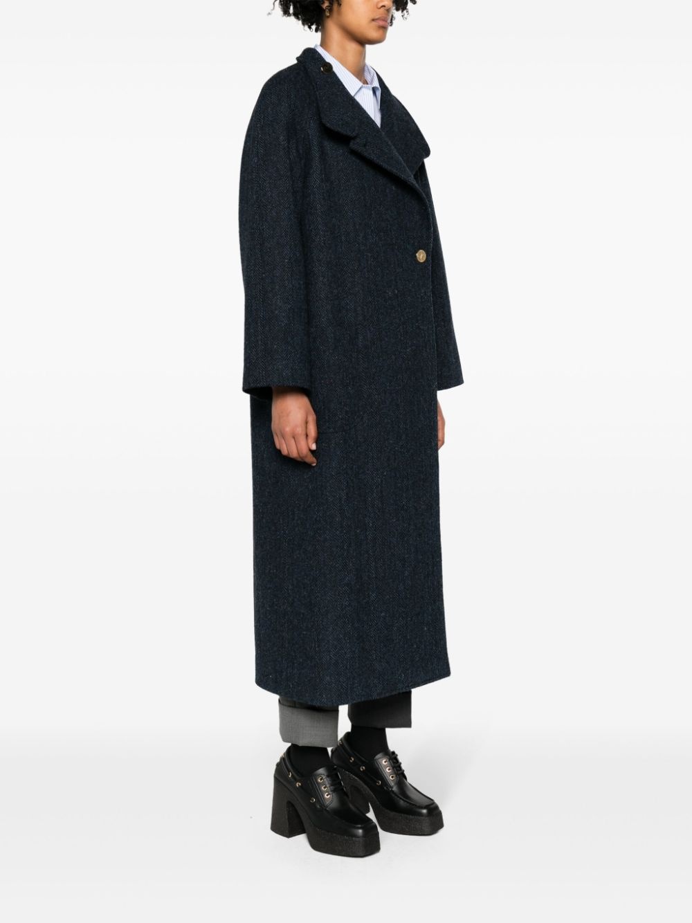 Harris-tweed funnel-neck coat - 3