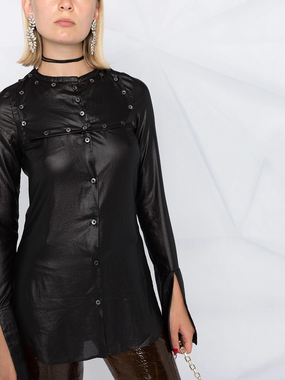 faux leather buttoned shirt - 5