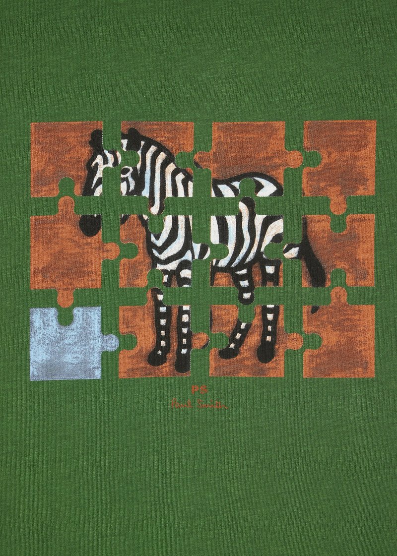 Paul Smith Green 'Zebra Jigsaw' Print T-Shirt outlook