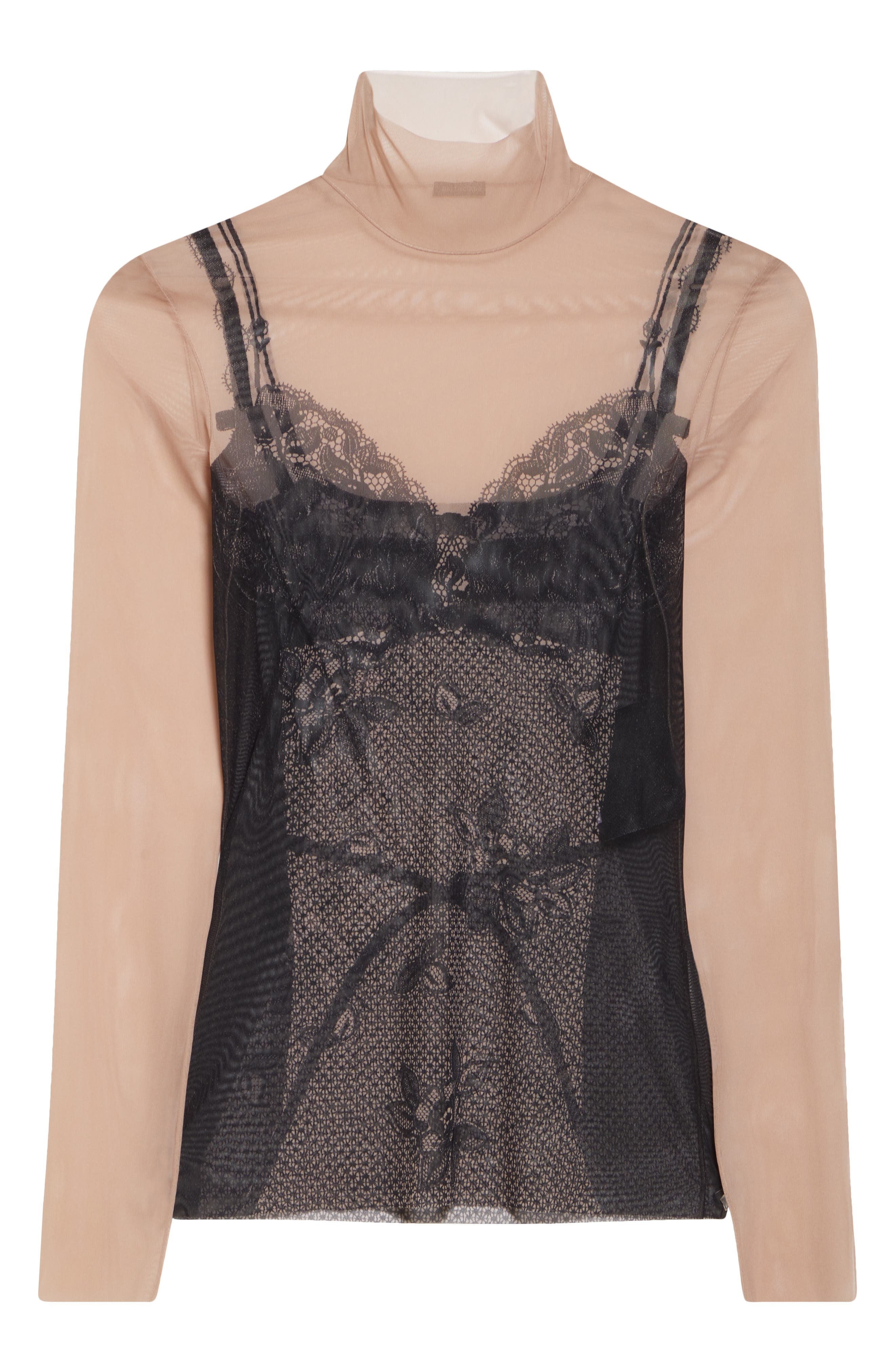 Balenciaga Trompe l'Oeil Lingerie Mesh Top in Black/Light Beige at Nordstrom - 5