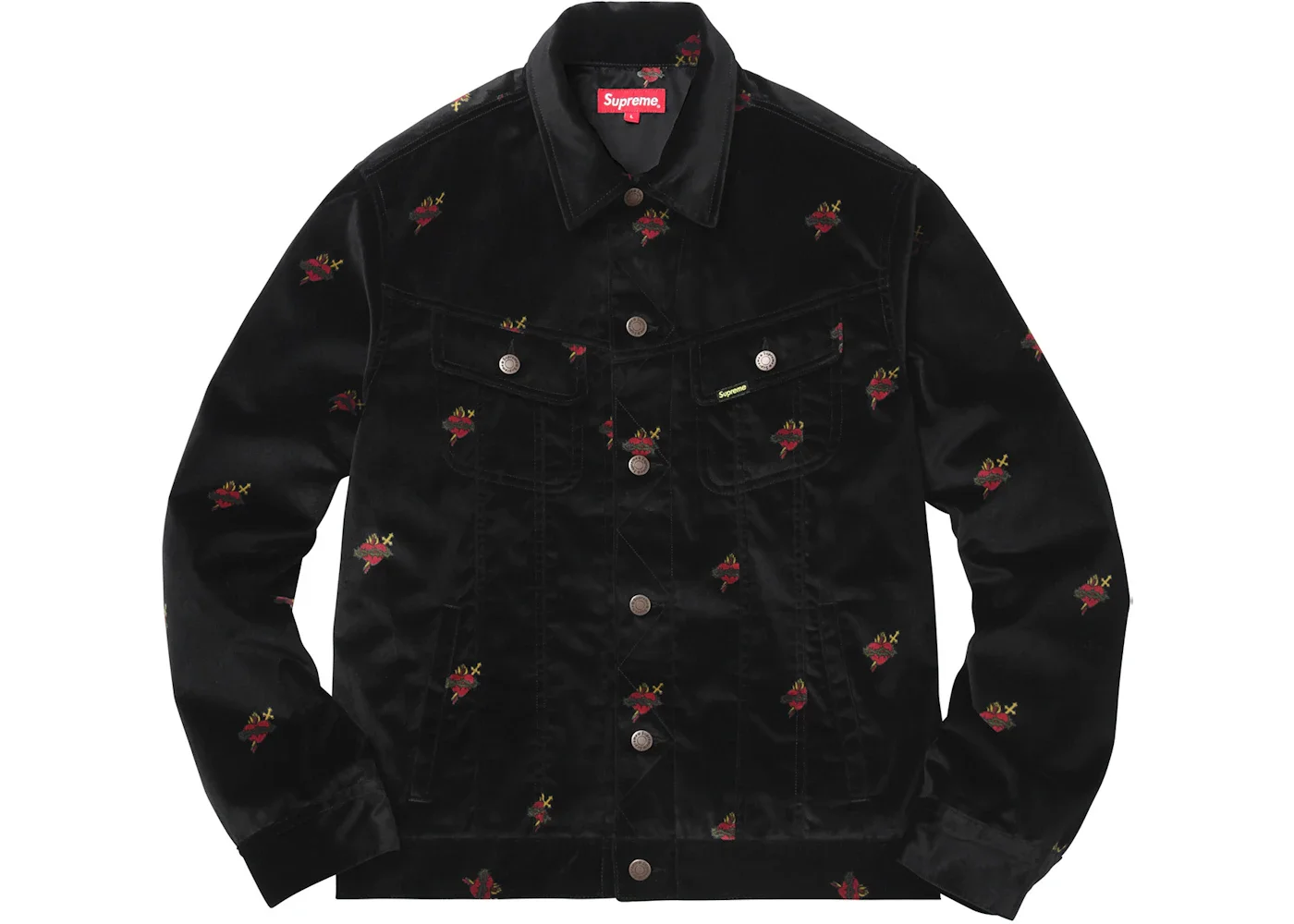 Supreme Velvet Trucker Jacket Black Sacred Hearts - 1
