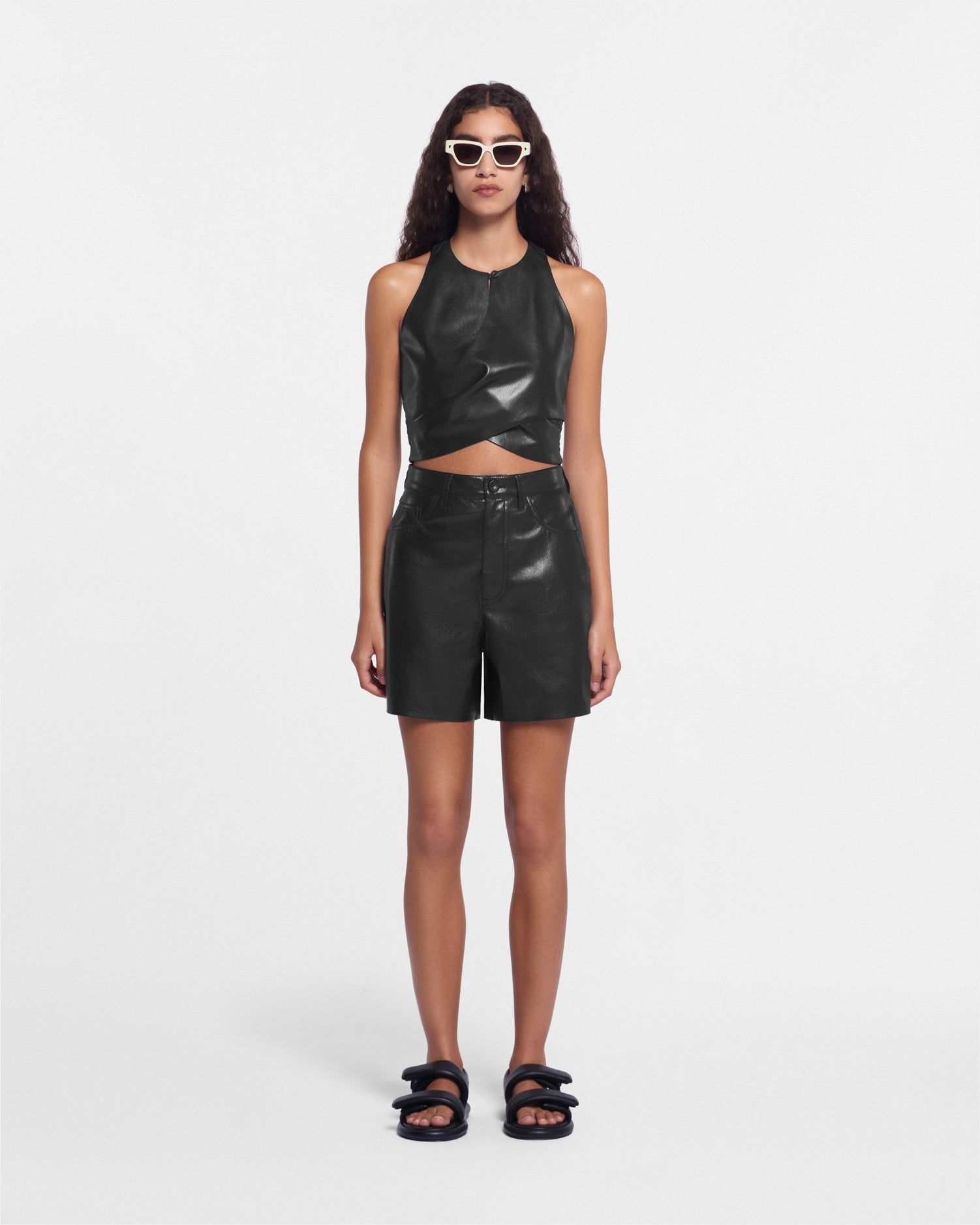 LEANA - OKOBOR™ alt-leather shorts - Black - 3
