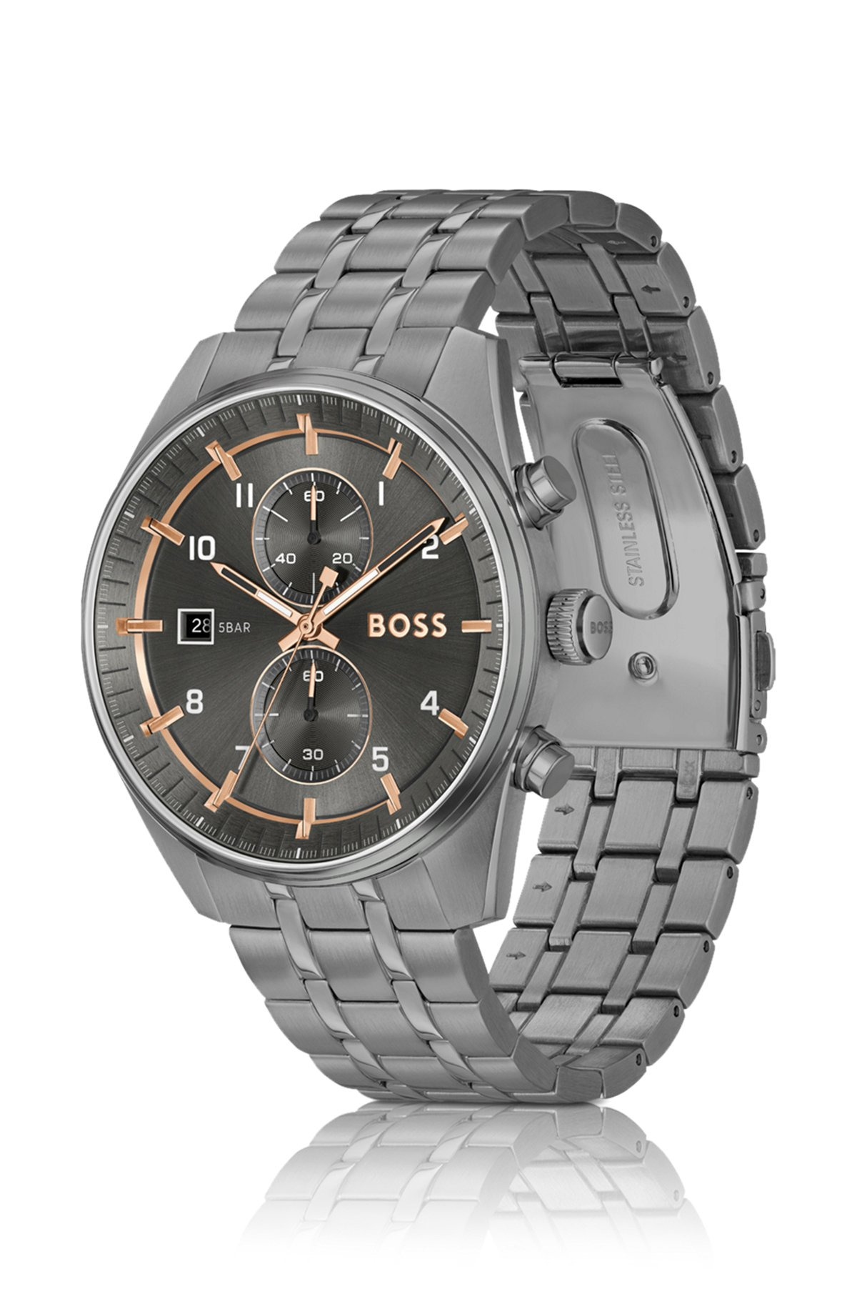 GRAY-PLATED CHRONOGRAPH WATCH WITH GOLD-TONE DETAILS - 2