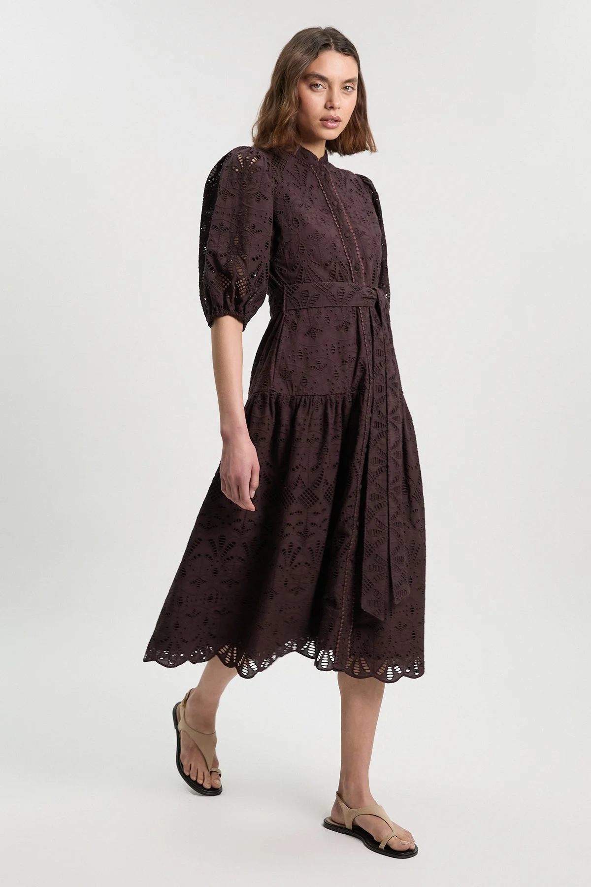 Scalloped Hem Broderie Midi Shirt Dress - 1
