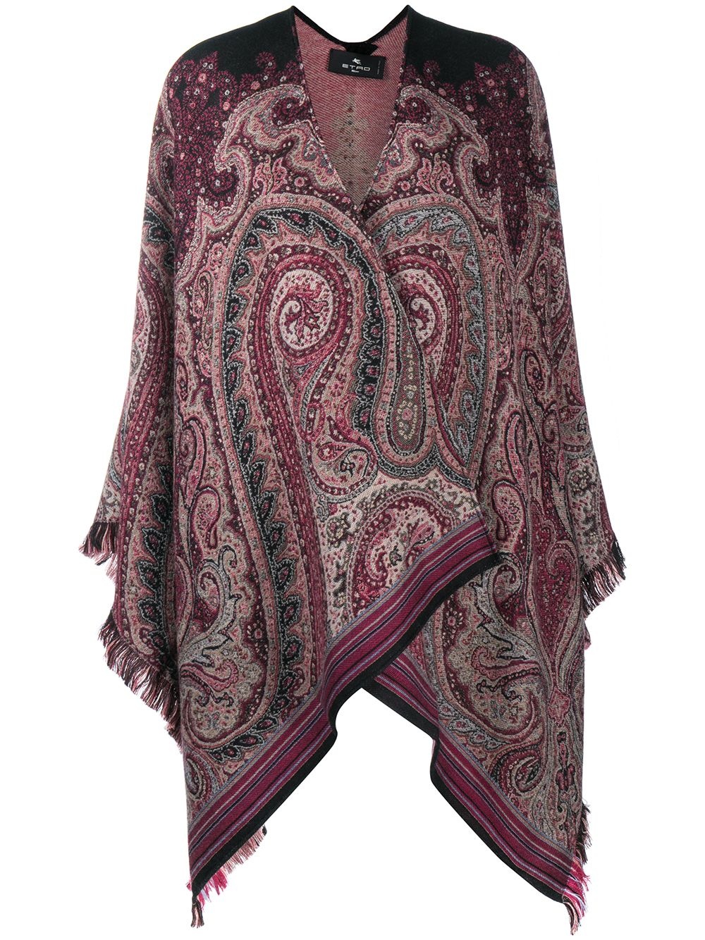 paisley-print frayed poncho - 1