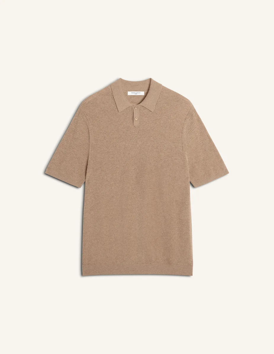 TEXTURED MERINO COTTON SHORT SLEEVE POLO - 1