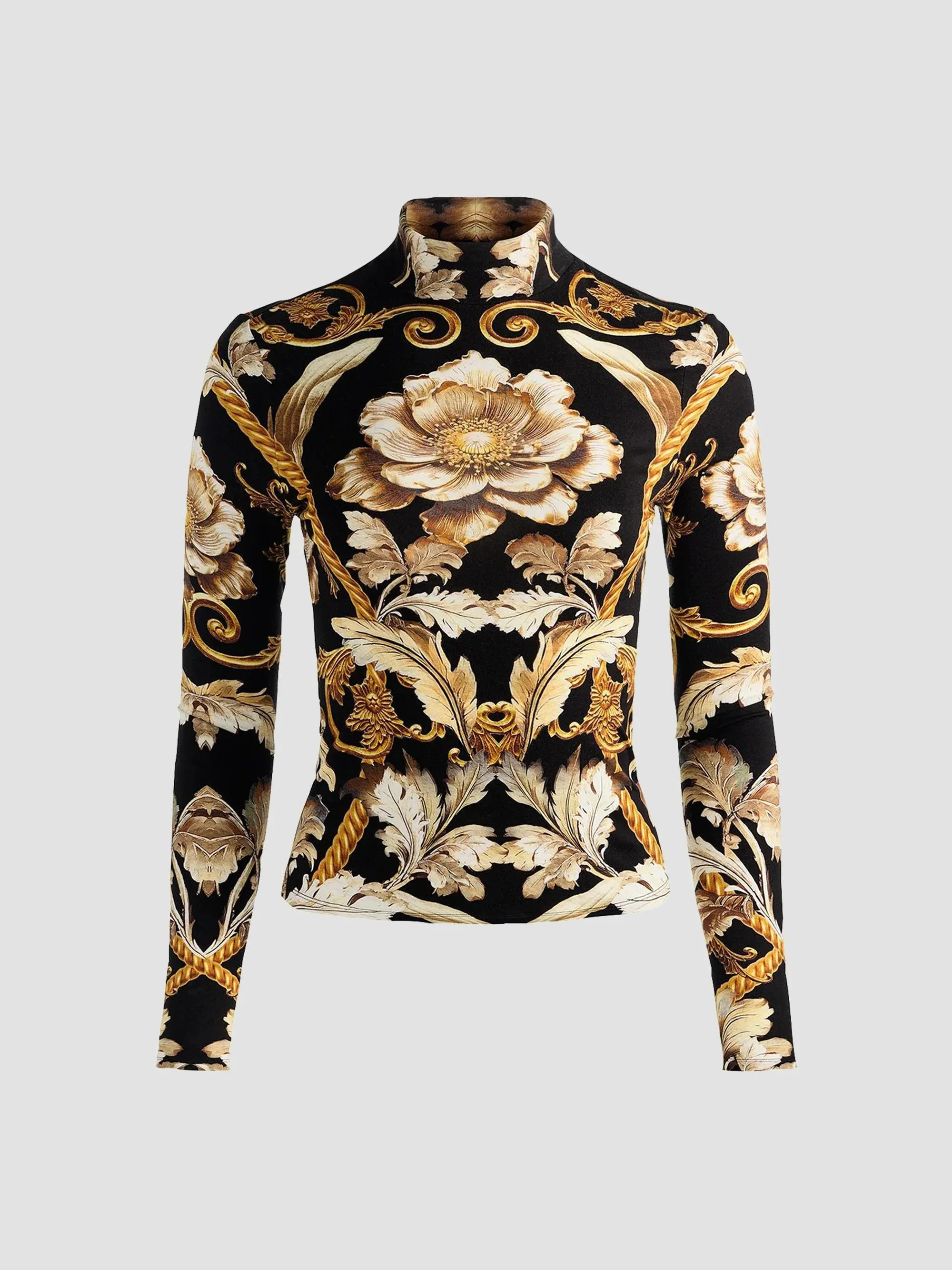 Women's Delaina Printed Turtleneck Top - Noir Elegance Offwhite - 1