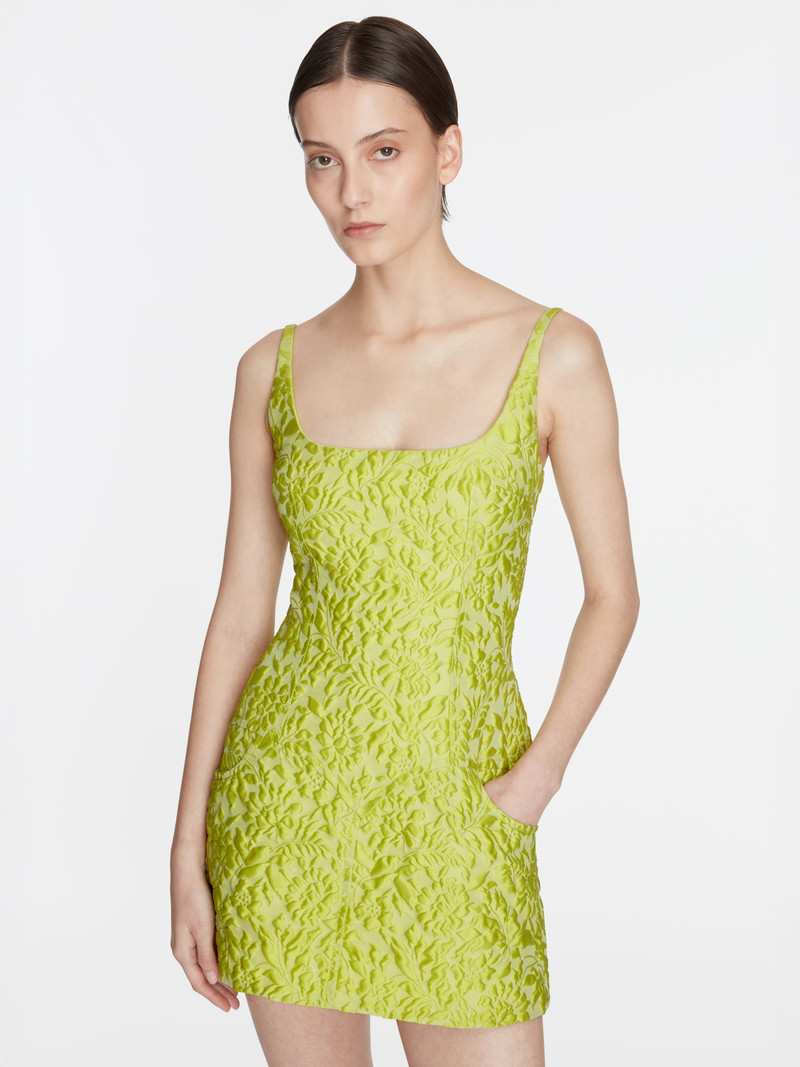 Eliezer Dress In Lime Green Embossed Cloque 3