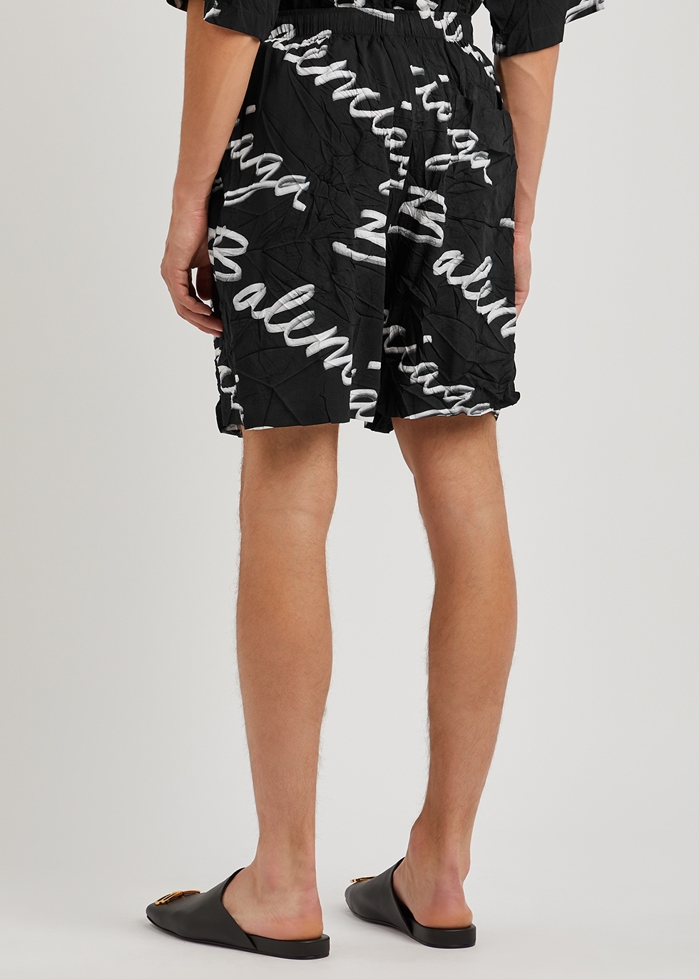 Scribble black logo-print crinkled shorts - 3