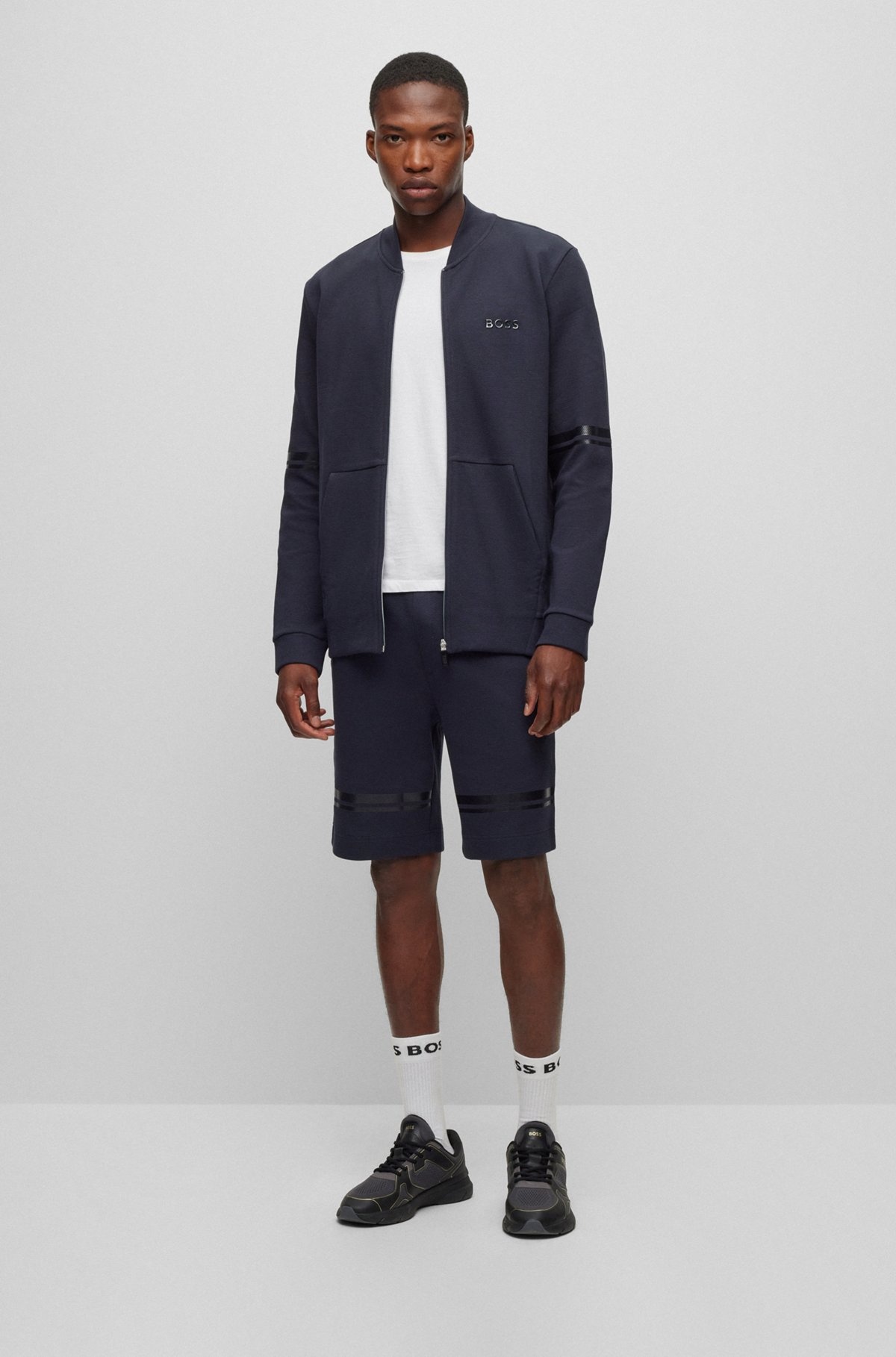 RELAXED-FIT COTTON SHORTS WITH MIRROR-EFFECT STRIPES - 4