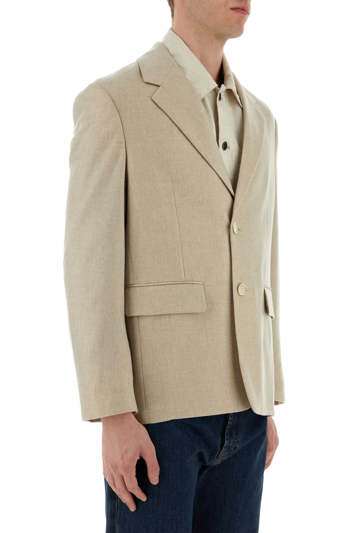 Prada Men Melange Sand Cashmere Blazer - 3